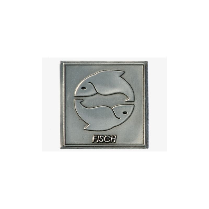 Zinnetikett «Fisch», quadratisch, Metall, silber