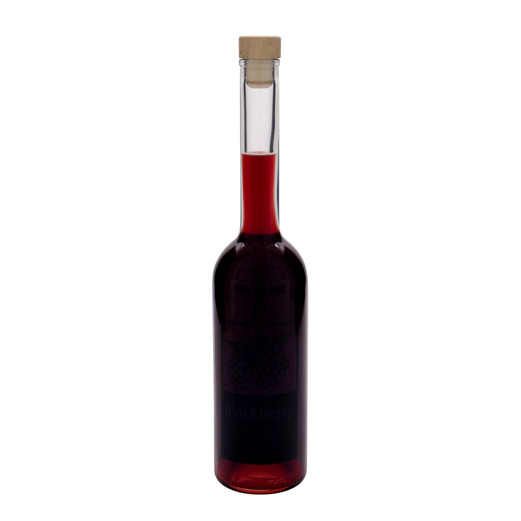 500 ml Glasflasche 'Opera', Motiv: Blackberry, Mündung: Kork 500 ml Glasflasche 'Opera', Motiv: Blackberry, Mündung: Kork