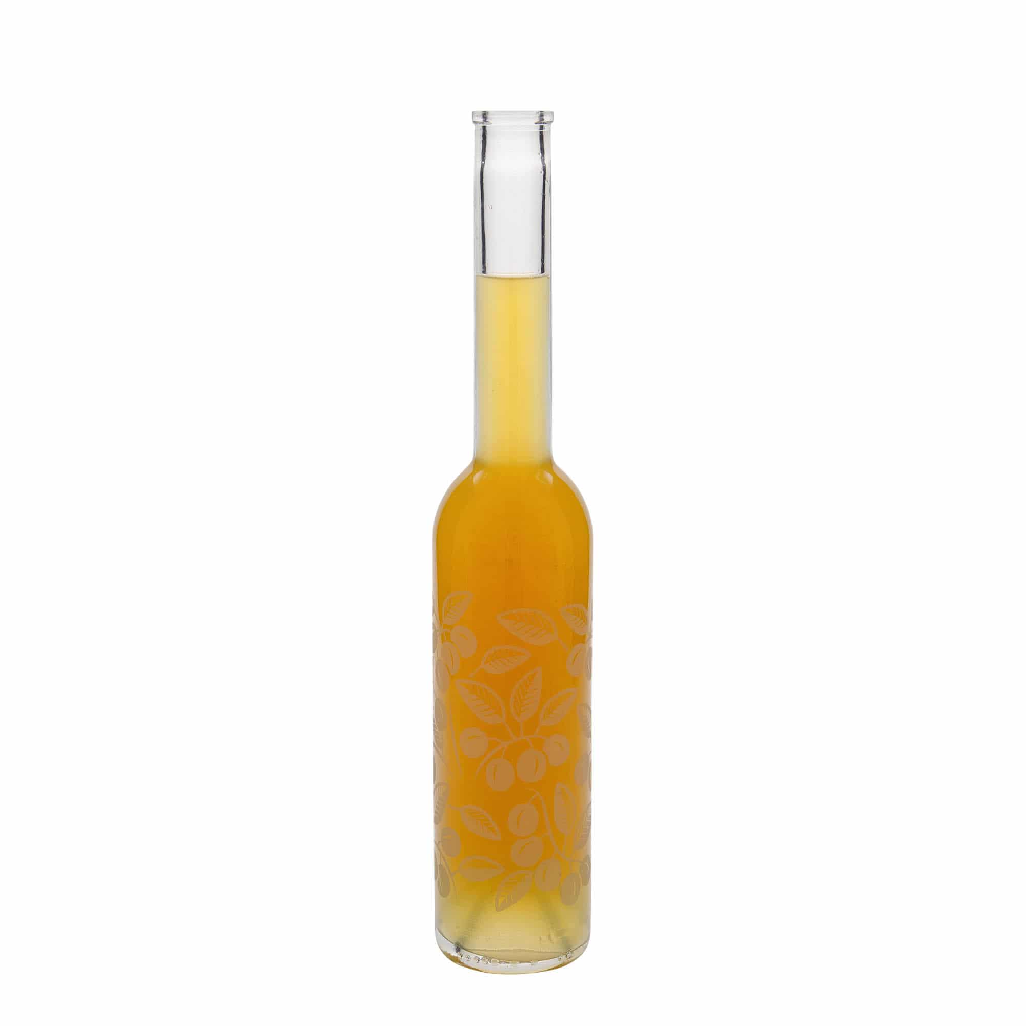 350 ml Glasflasche 'Opera', Motiv: Mirabellen, Mündung: Kork