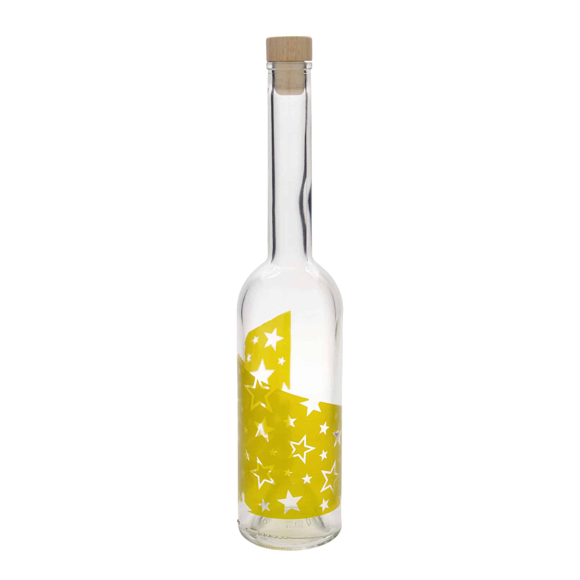 500 ml Glasflasche «Opera», Motiv: Goldsterne, Mündung: Kork