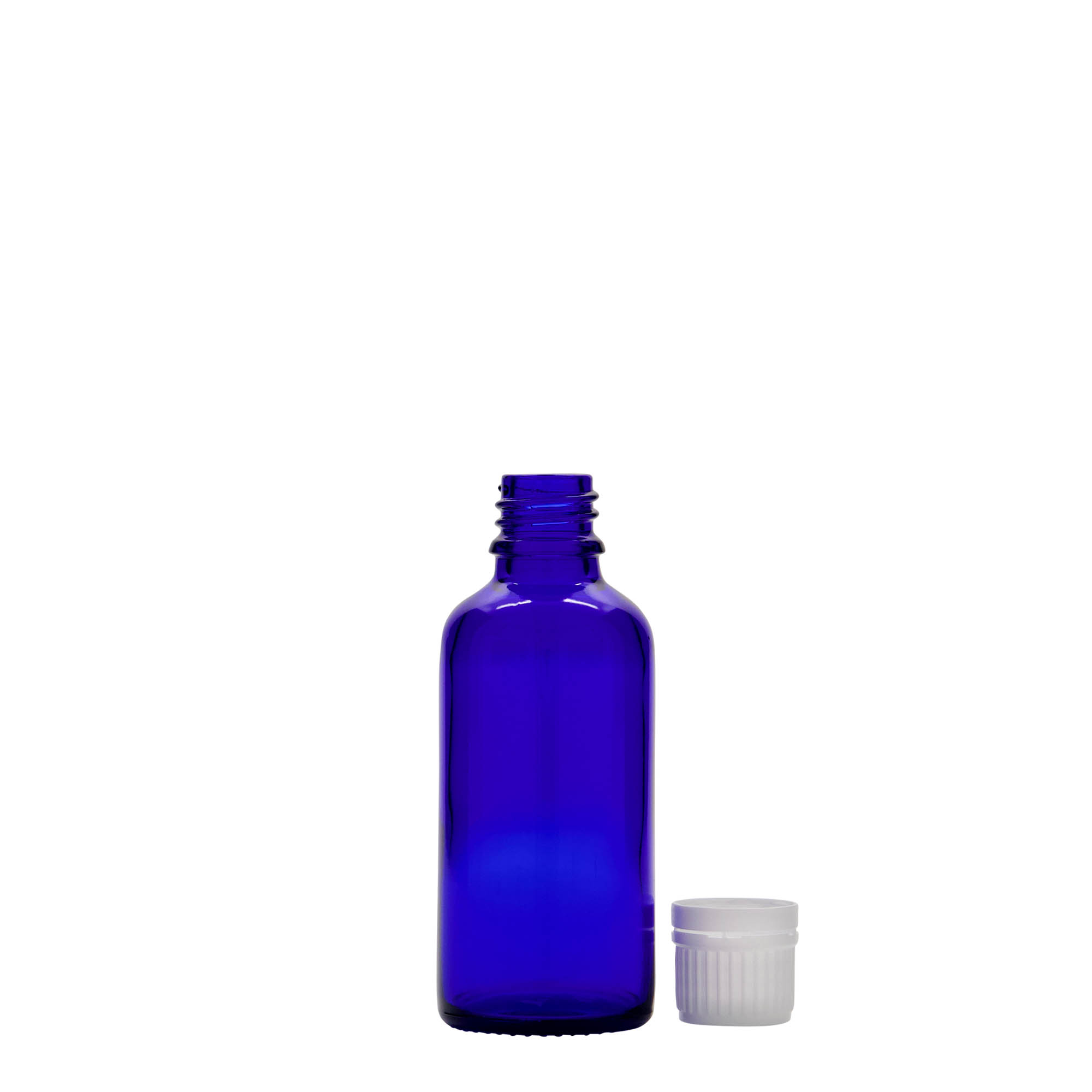 50 ml Medizinflasche, Glas, royalblau, Mündung: DIN 18