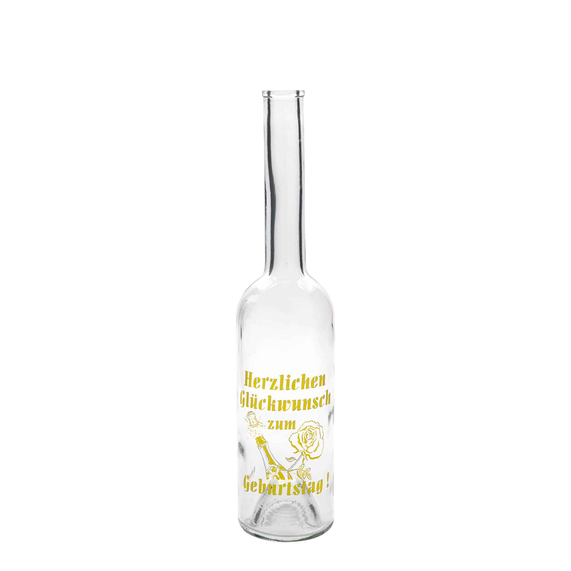 500 ml Glasflasche Maximo bedruckt 'Karneval', Mündung: Kork 500 ml Glasflasche Maximo bedruckt 'Karneval', Mündung: Kork