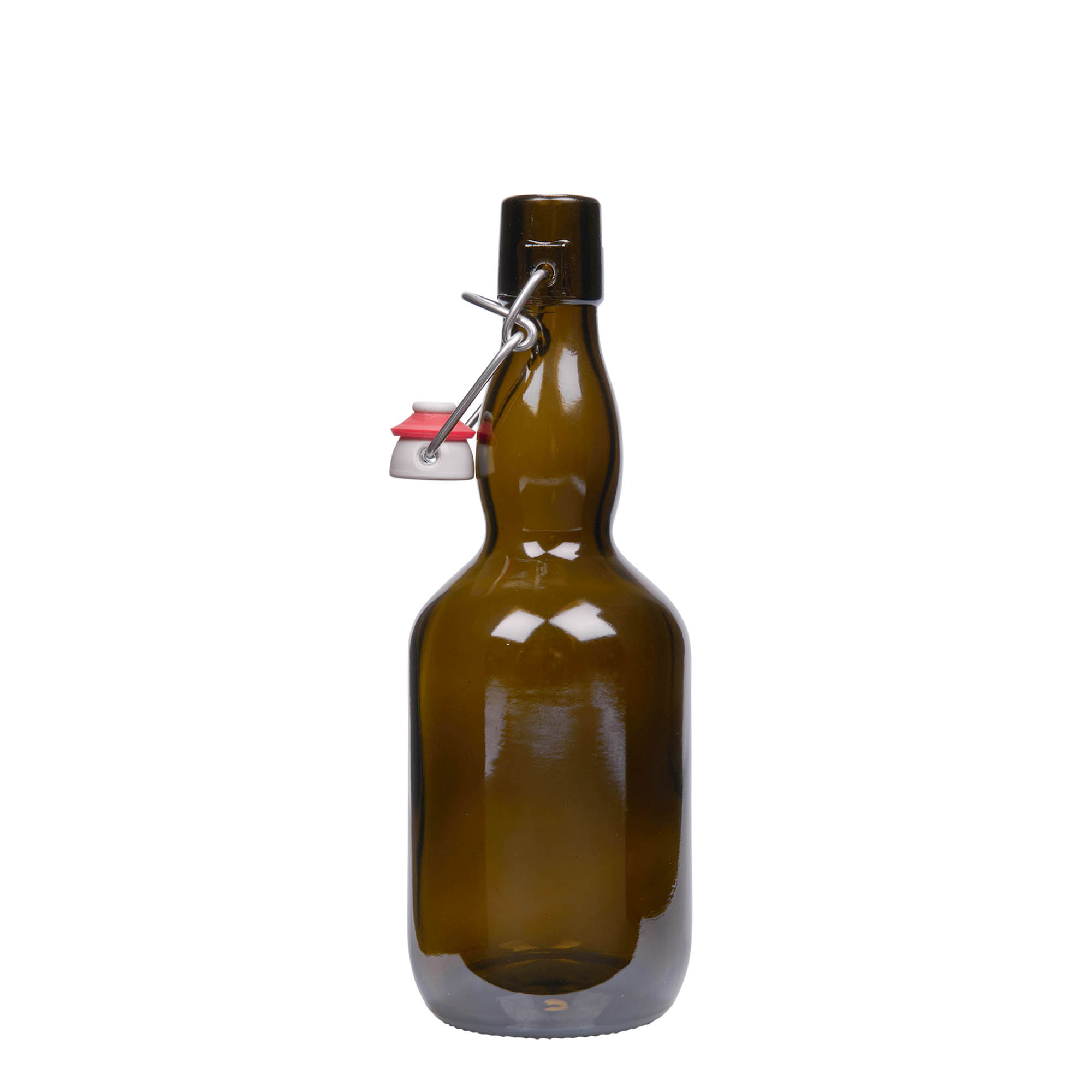 500 ml Bierflasche Kropfhals, Glas, antikgrün, Mündung: Bügelverschluss