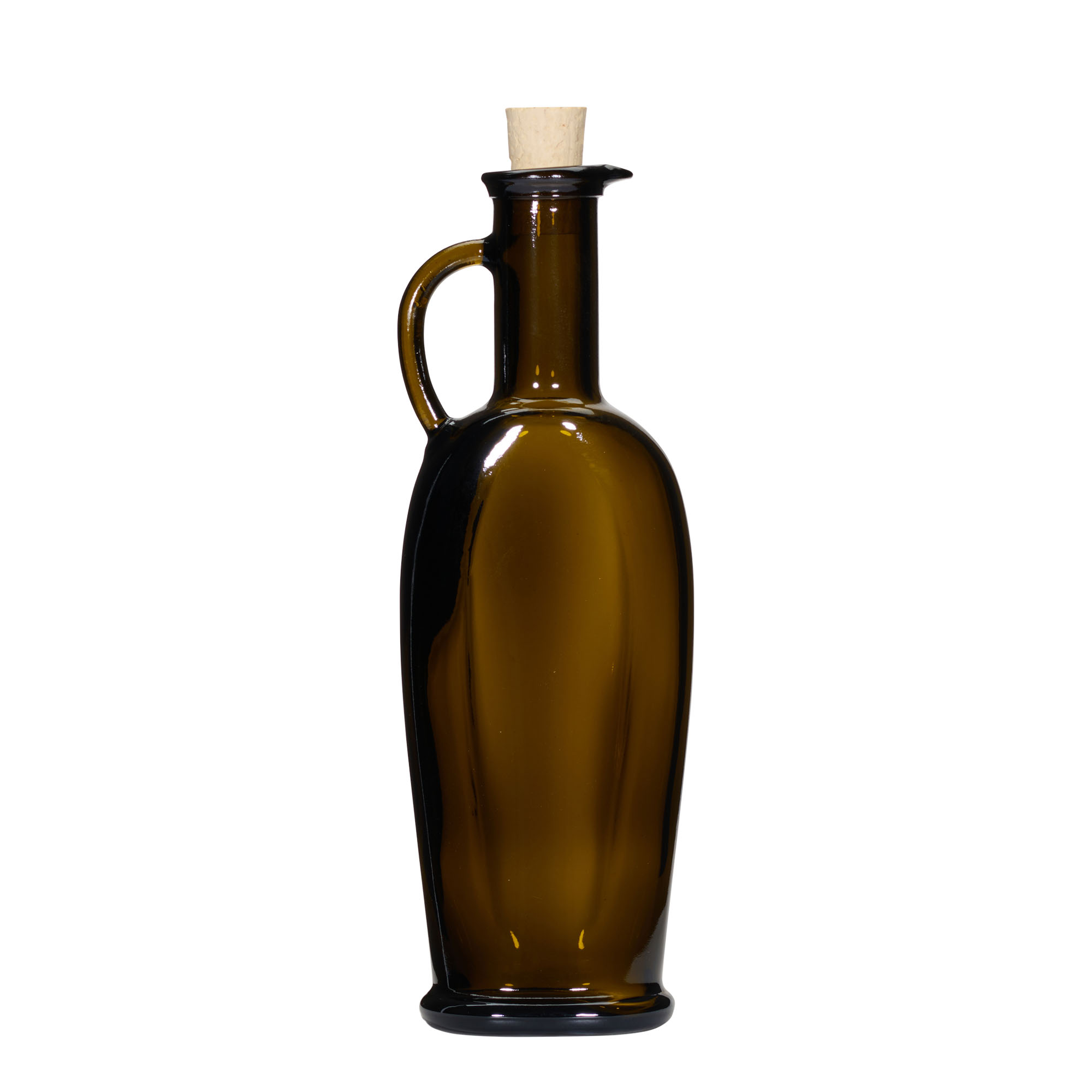 250 ml Glasflasche 'Eleganta', oval, antikgrün, Mündung: Kork 250 ml Glasflasche 'Eleganta', oval, antikgrün, Mündung: Kork