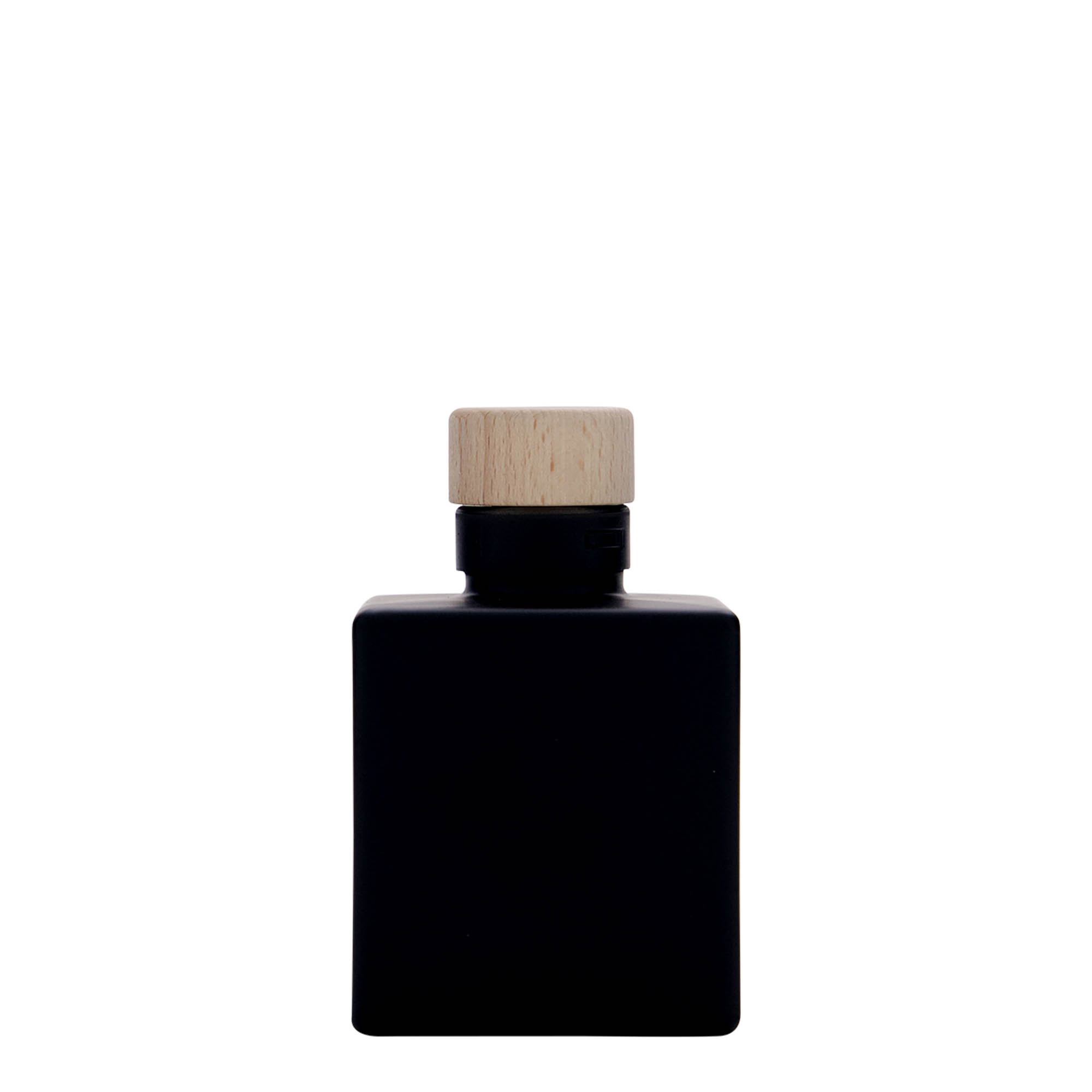 100 ml Glasflasche 'Cube', quadratisch, schwarz, Mündung: Kork 100 ml Glasflasche 'Cube', quadratisch, schwarz, Mündung: Kork