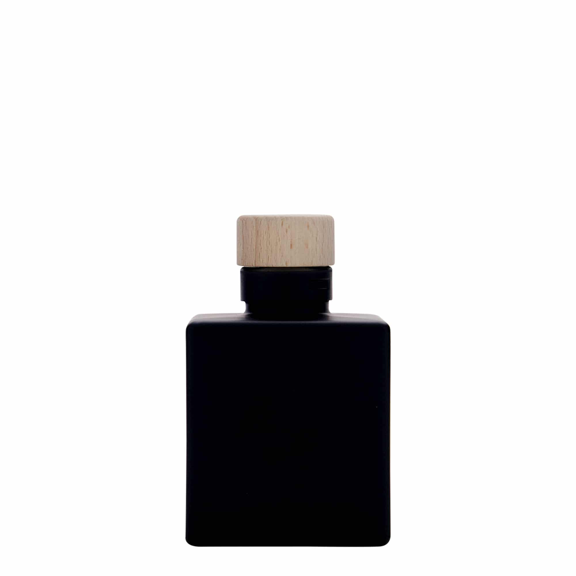 100 ml Glasflasche «Cube», quadratisch, schwarz, Mündung: Kork