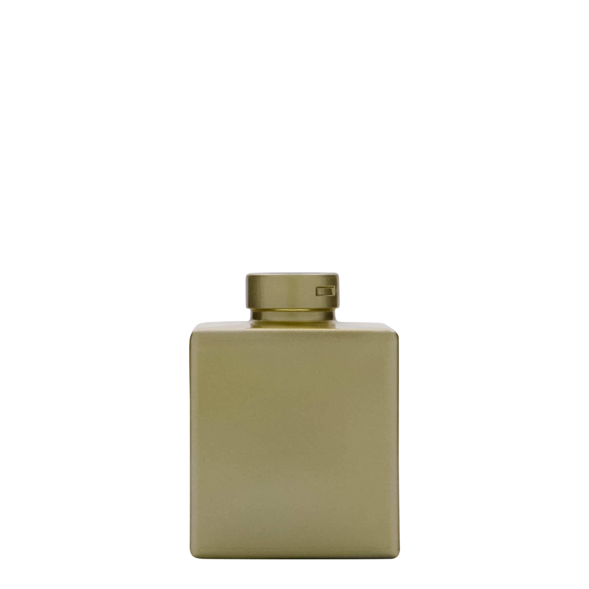 100 ml Glasflasche 'Cube', quadratisch, gold, Mündung: Kork 100 ml Glasflasche 'Cube', quadratisch, gold, Mündung: Kork