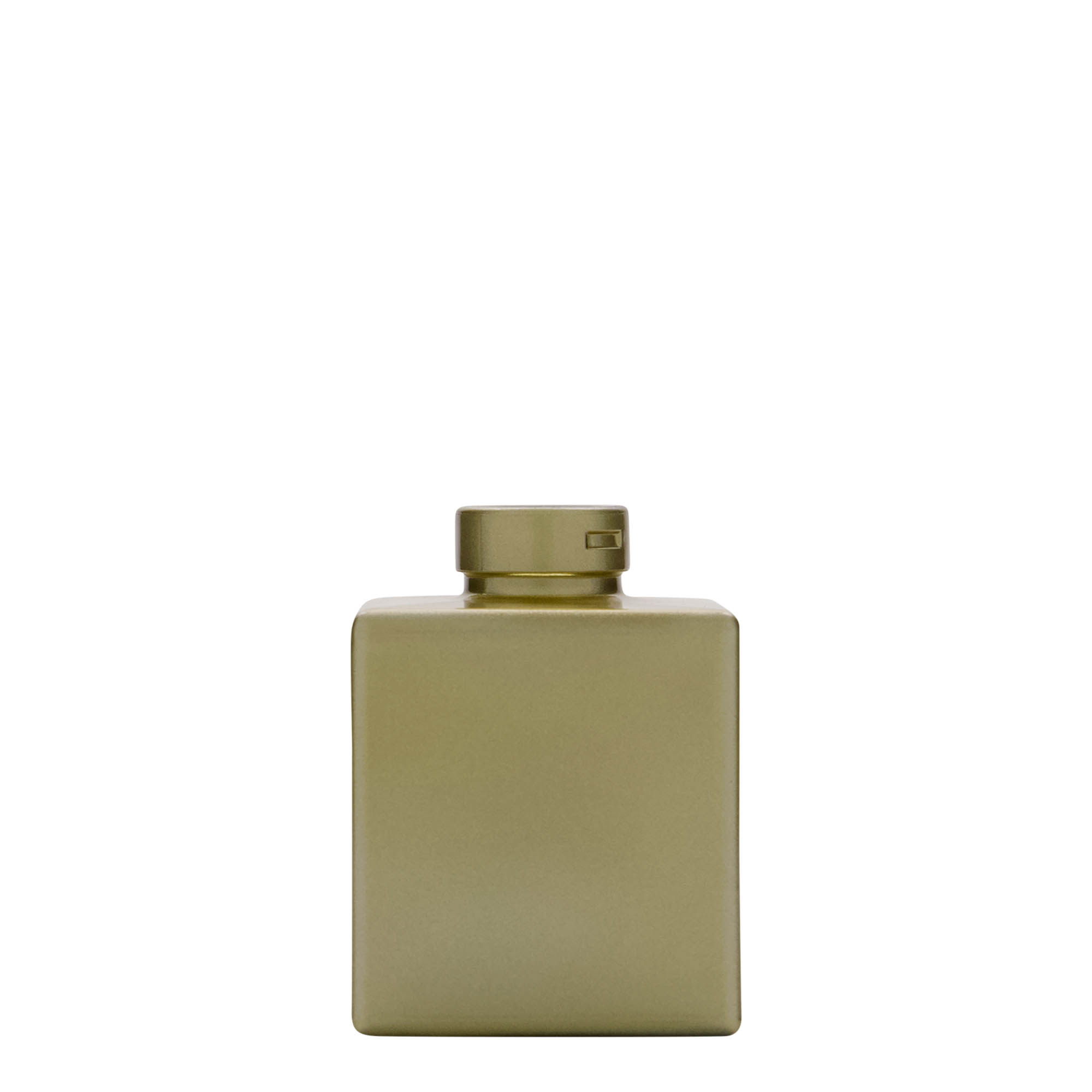 100 ml Glasflasche 'Cube', quadratisch, gold, Mündung: Kork 100 ml Glasflasche 'Cube', quadratisch, gold, Mündung: Kork
