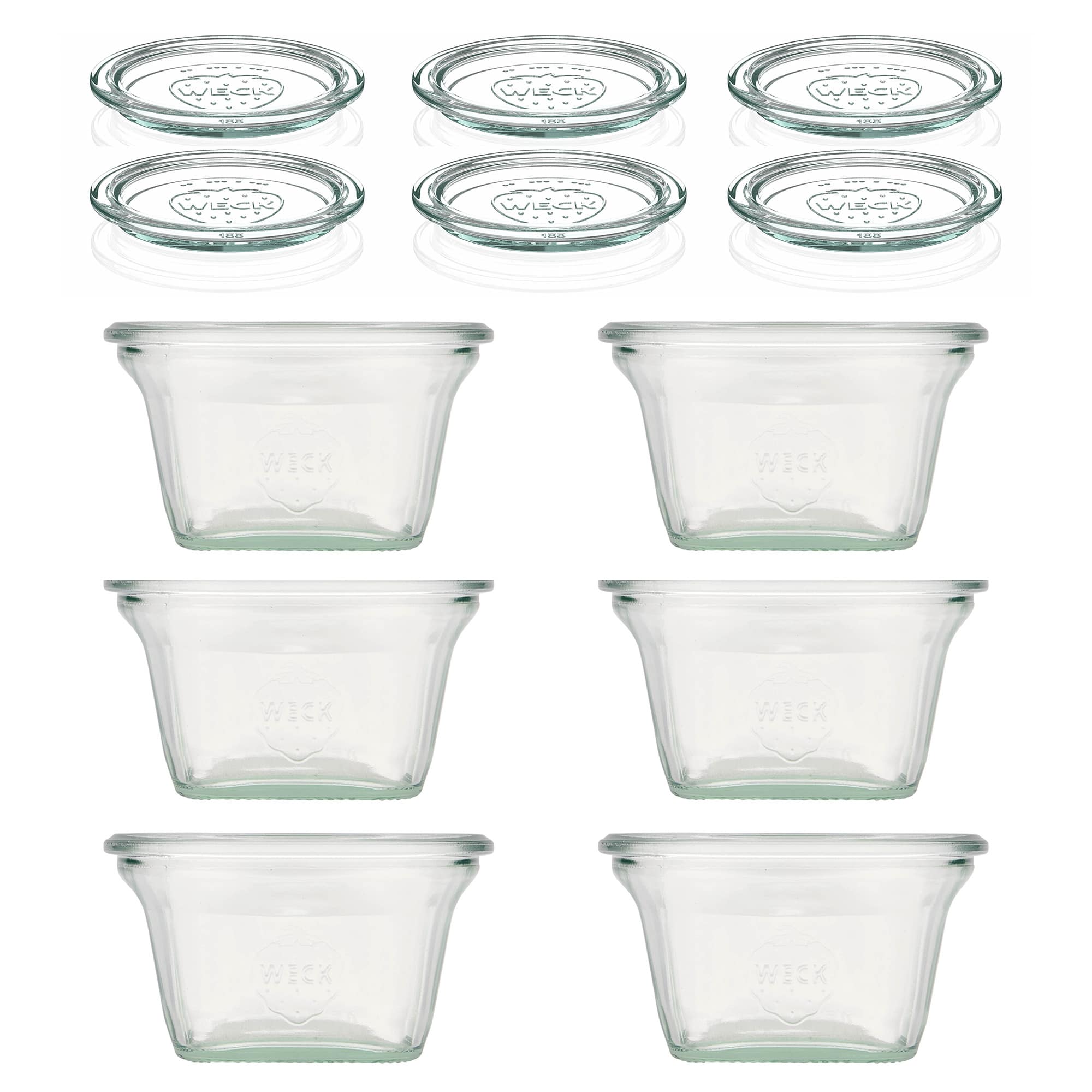 6x 290 ml WECK-Quadroglas mit Glasdeckel RR 100