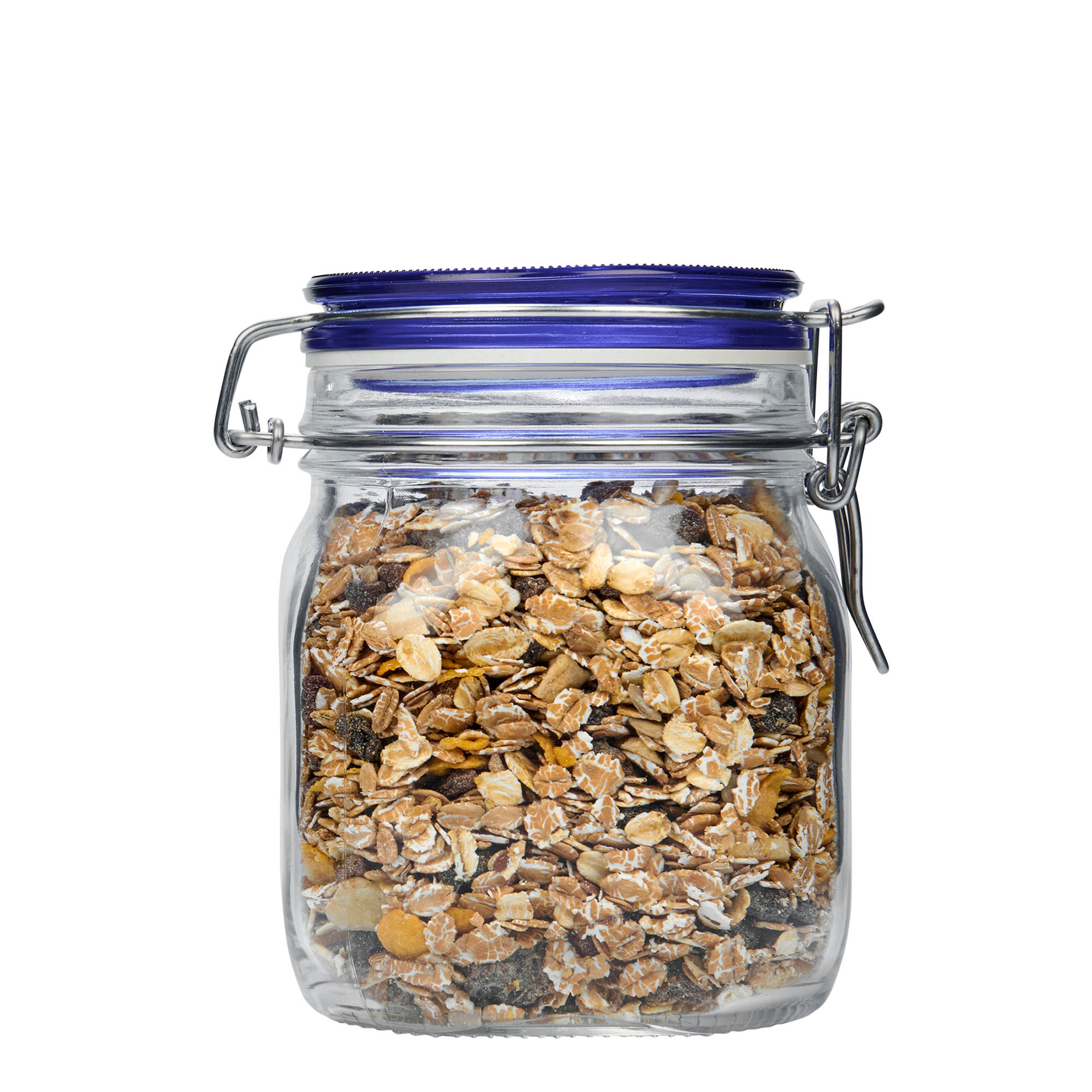 750 ml Drahtbügelglas 'Fido' Blue Top, quadratisch, Mündung: Drahtbügelverschluss