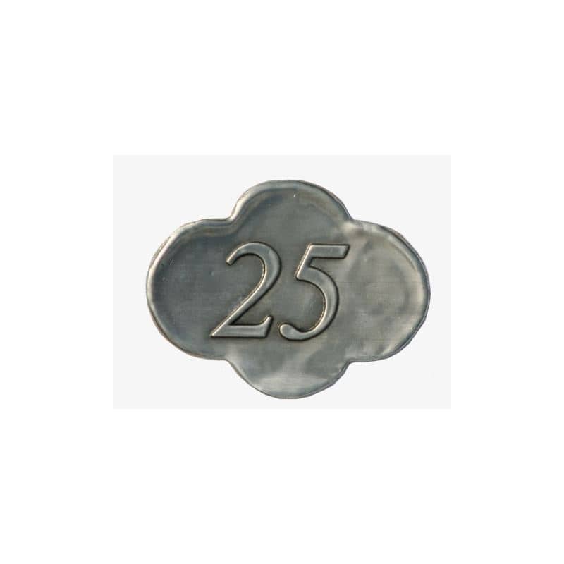 Zinnetikett '25', Metall, silber Zinnetikett '25', Metall, silber