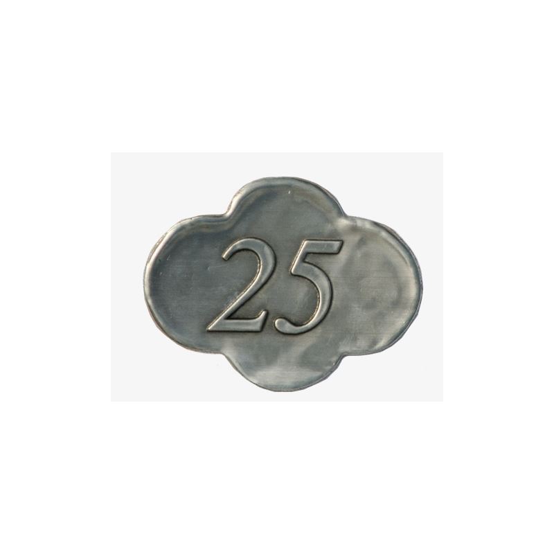 Zinnetikett '25', Metall, silber Zinnetikett '25', Metall, silber