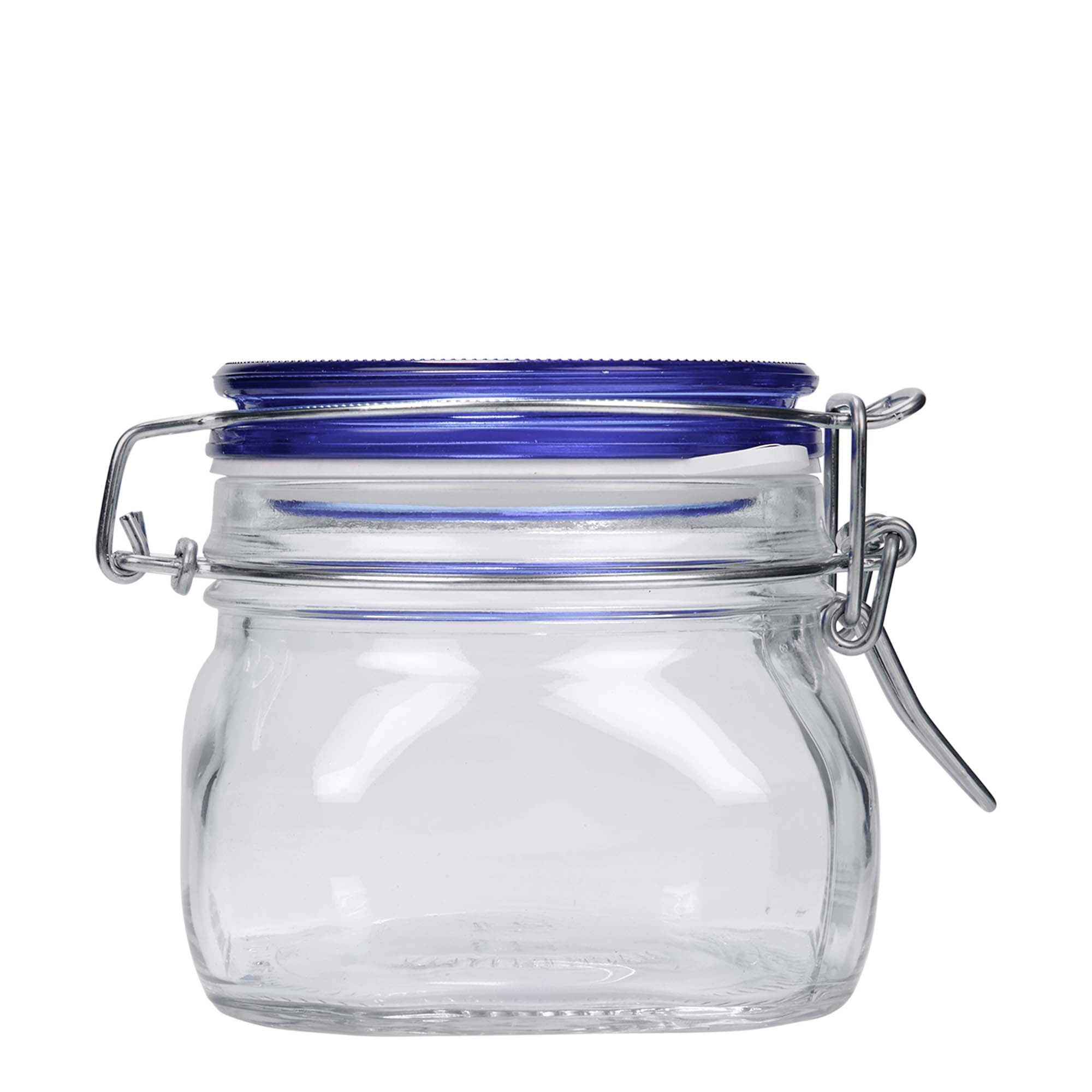 500 ml Drahtbügelglas «Fido» Blue Top, quadratisch, Mündung: Drahtbügelverschluss