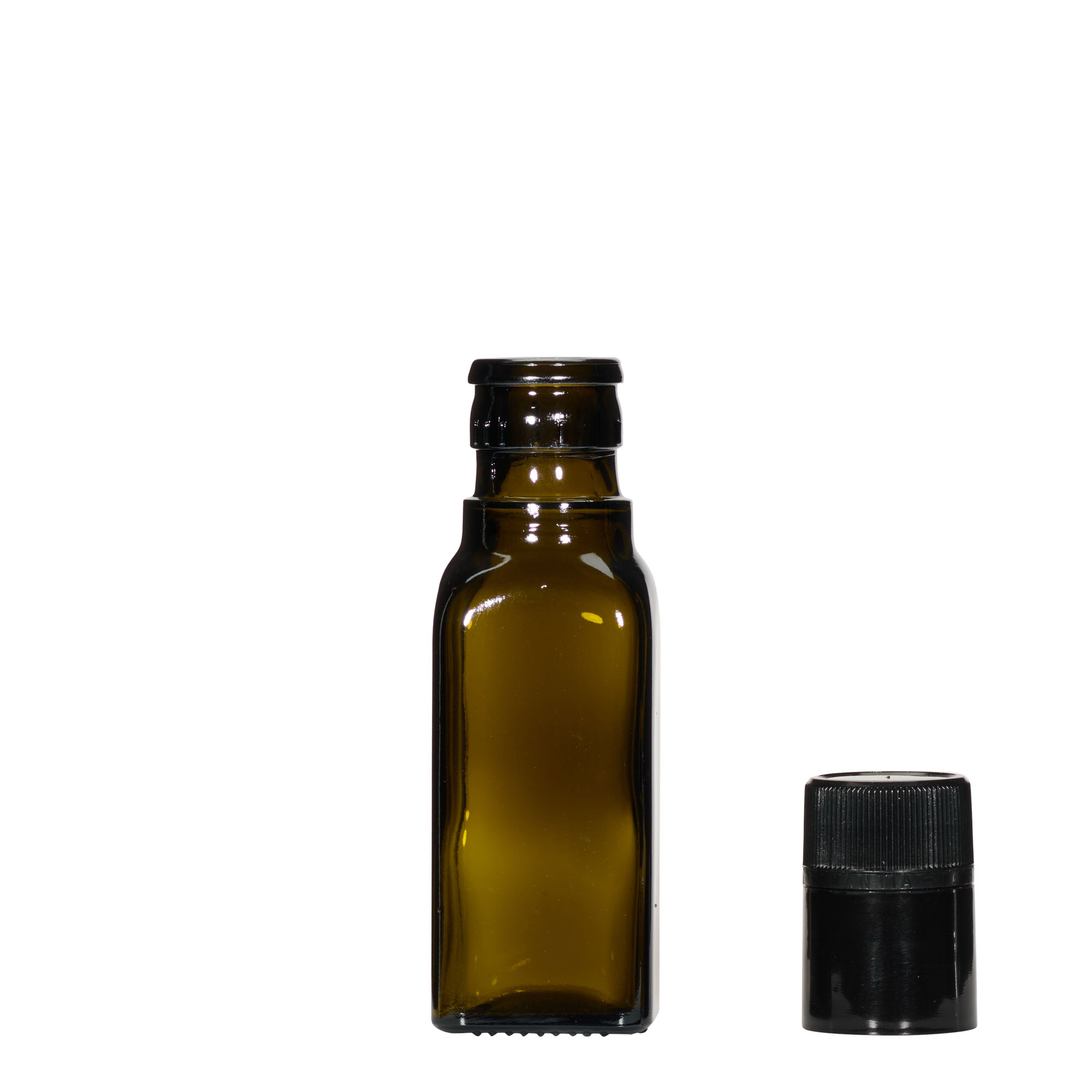 100 ml Essig-/Ölflasche 'Quadra', Glas, quadratisch, antikgrün, Mündung: DOP