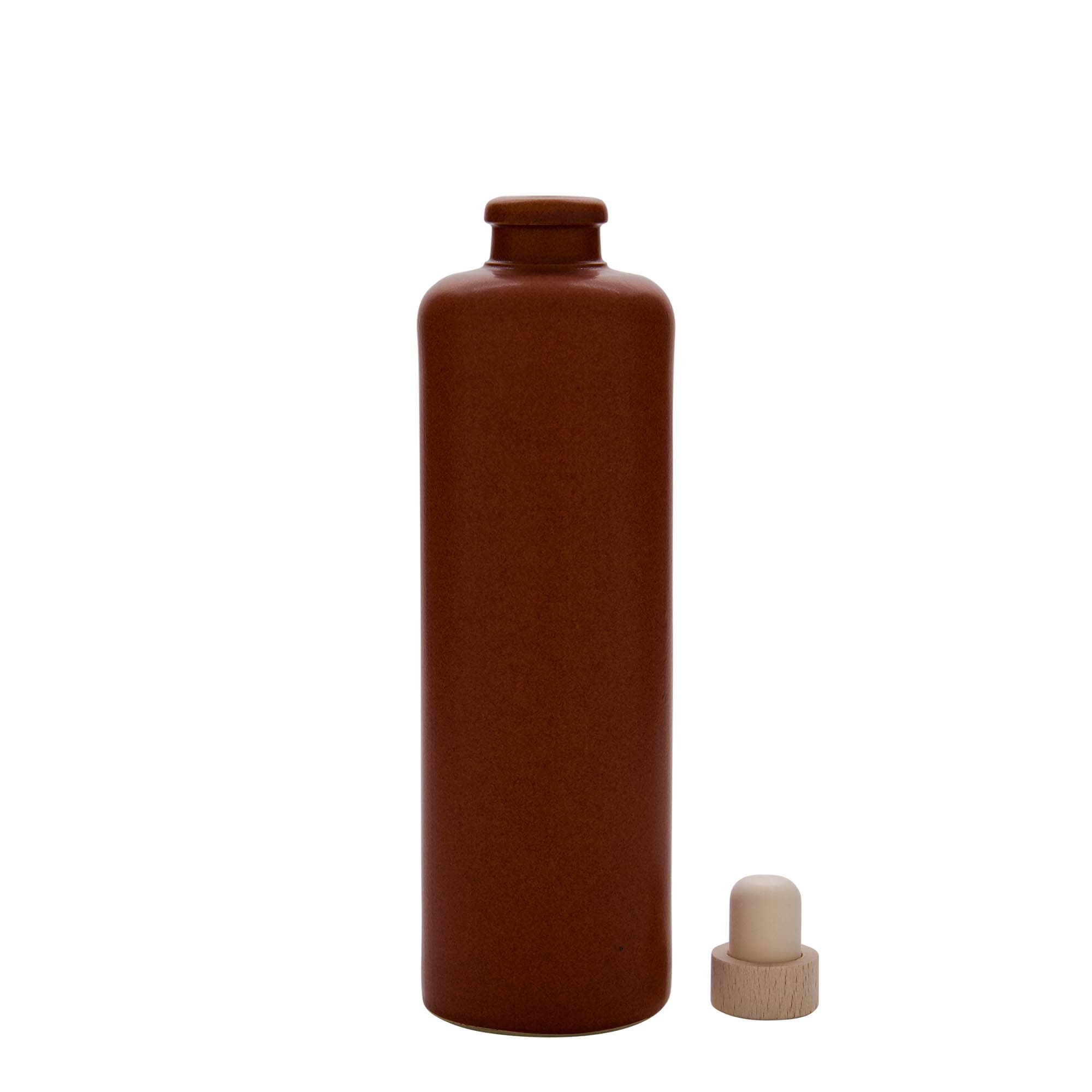 500 ml Tonkrug, Steinzeug, rot-braun, Mündung: Kork