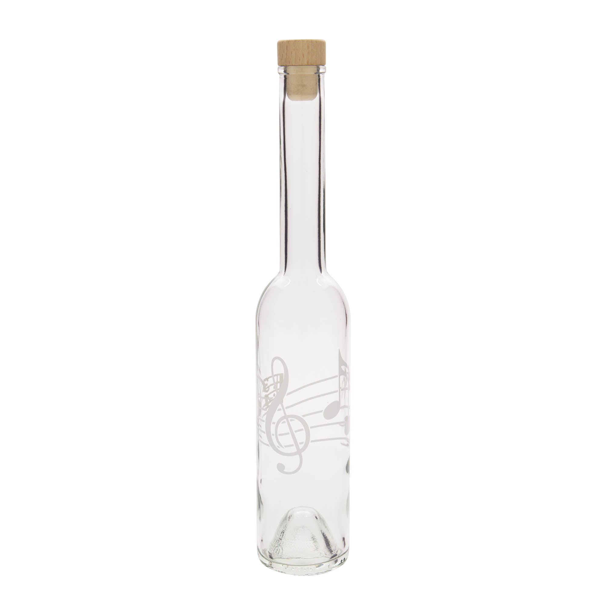 350 ml Glasflasche «Opera», Motiv: Musiknoten, Mündung: Kork