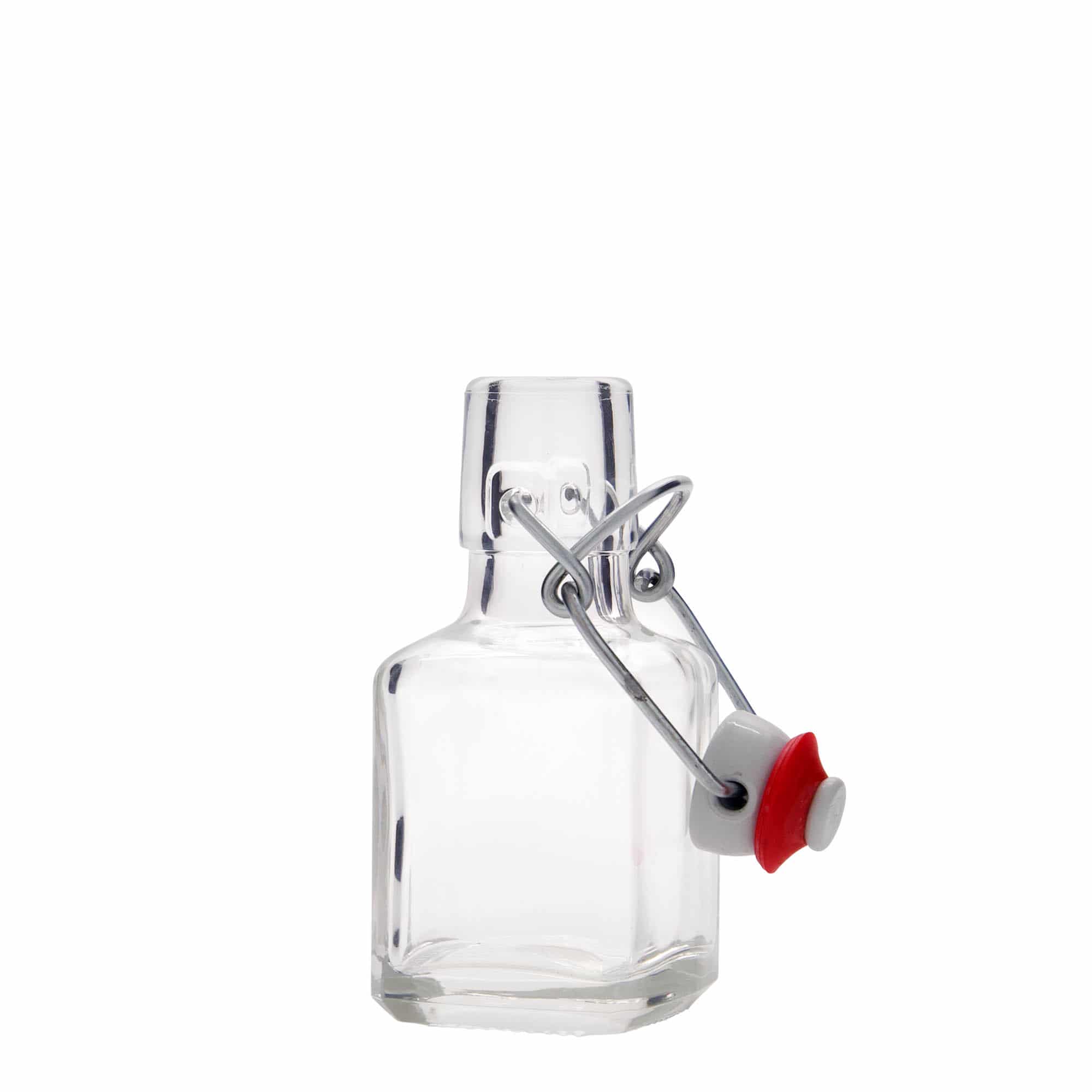 100 ml Glasflasche 'Kubica', quadratisch, Mündung: Bügelverschluss 100 ml Glasflasche 'Kubica', quadratisch, Mündung: Bügelverschluss