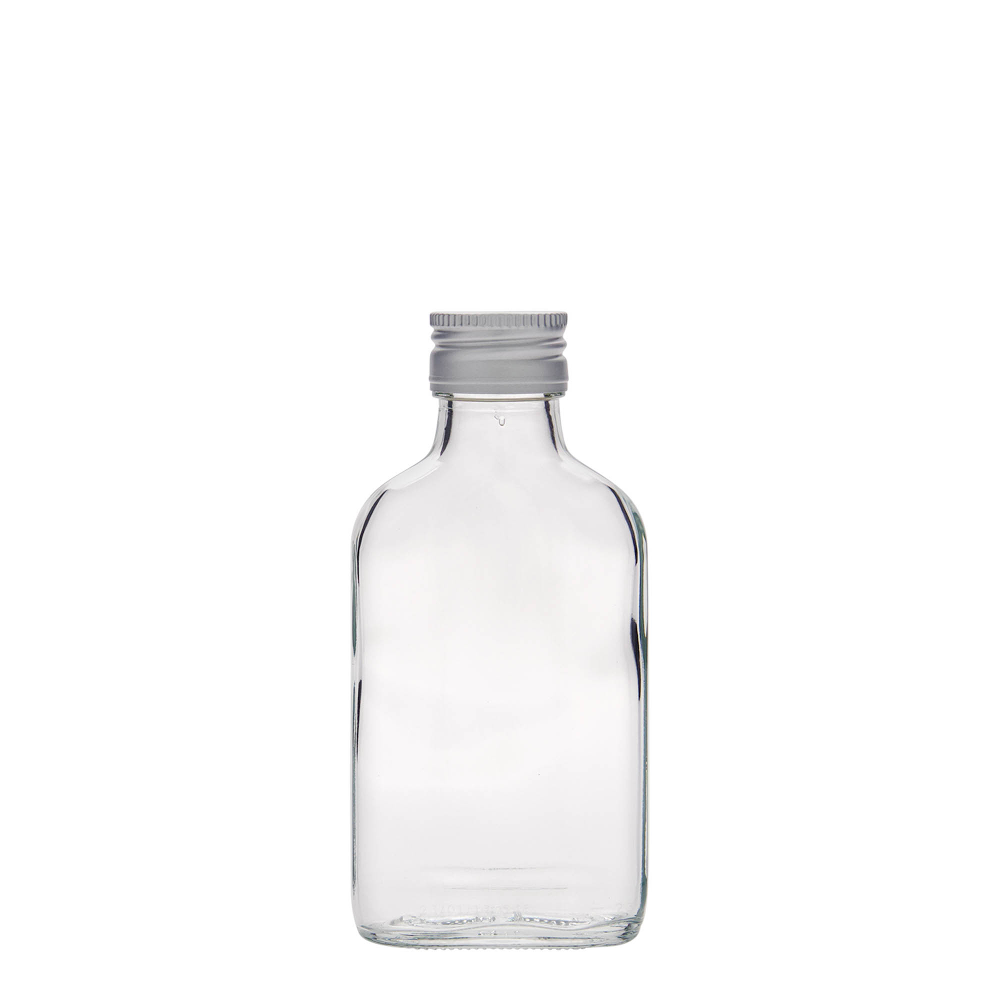 100 ml Taschenflasche, rechteckig, Glas, Mündung: PP 28 100 ml Taschenflasche, rechteckig, Glas, Mündung: PP 28