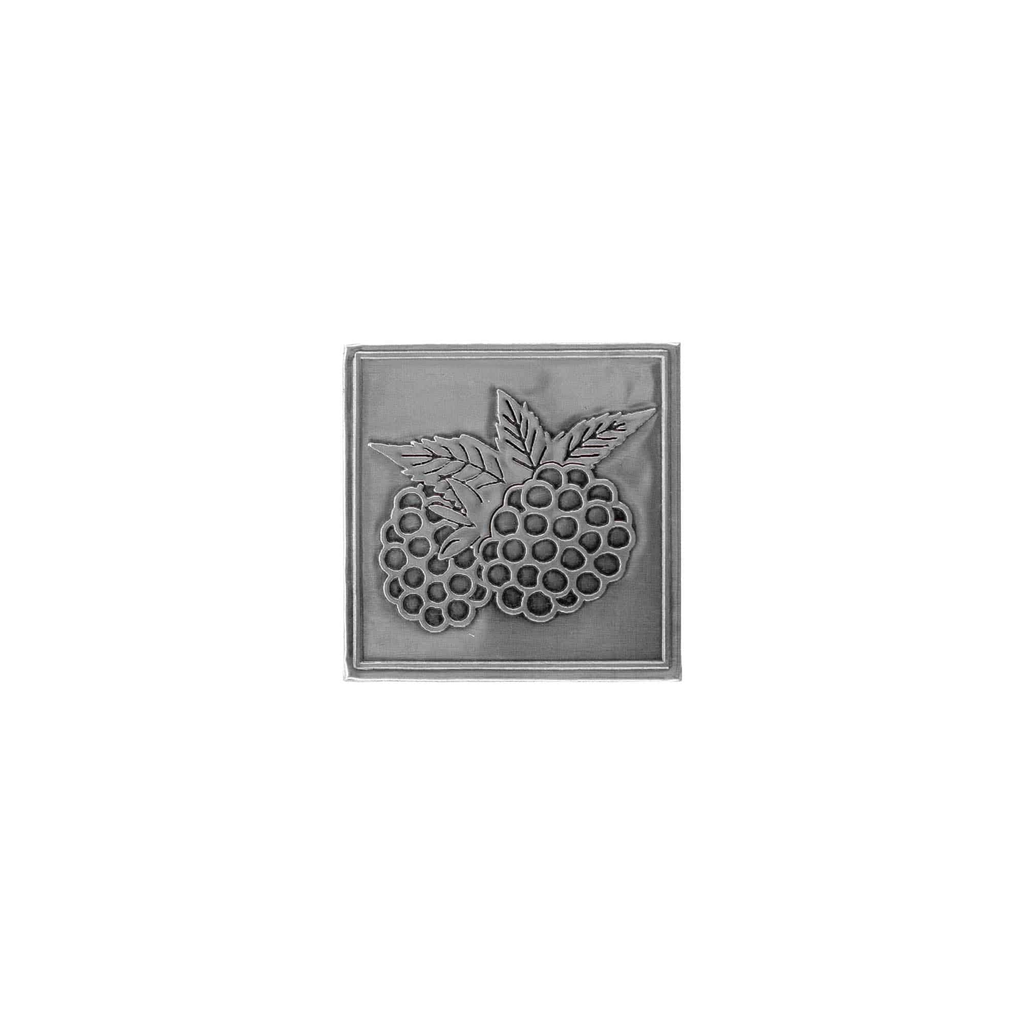 Zinnetikett «Brombeere», quadratisch, Metall, silber