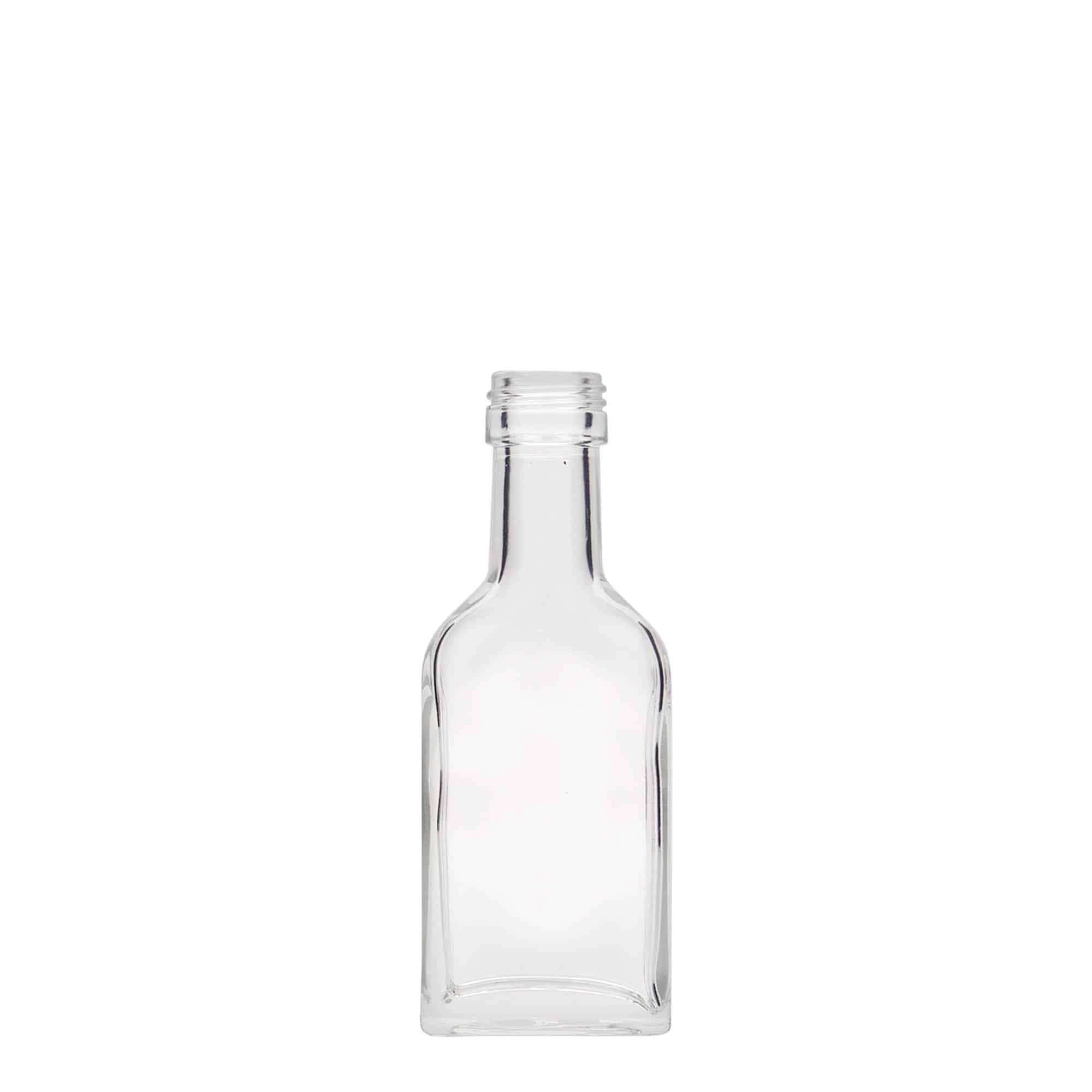 40 ml Taschenflasche Langhals, rechteckig, Glas, Mündung: PP 22 40 ml Taschenflasche Langhals, rechteckig, Glas, Mündung: PP 22