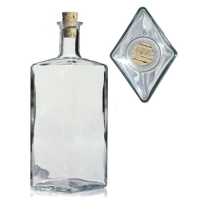 500 ml Glasflasche 'Riva', rautenförmig, Mündung: Kork 500 ml Glasflasche 'Riva', rautenförmig, Mündung: Kork