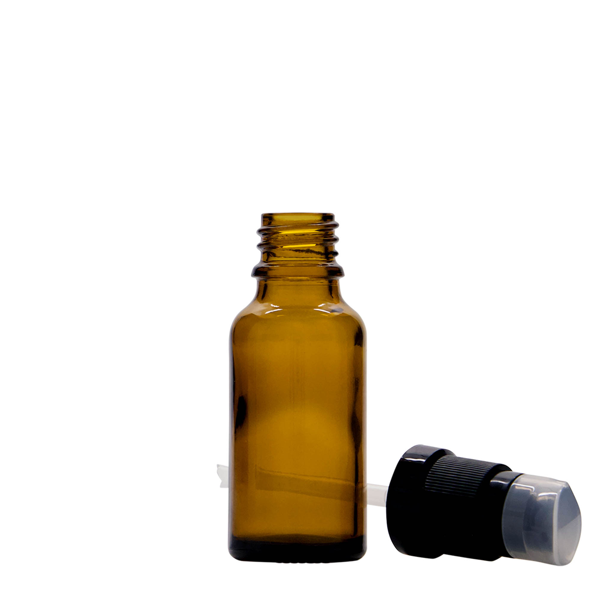 20 ml Medizinflasche mit Lotionspumpe, Glas, braun, Mündung: DIN 18 20 ml Medizinflasche mit Lotionspumpe, Glas, braun, Mündung: DIN 18