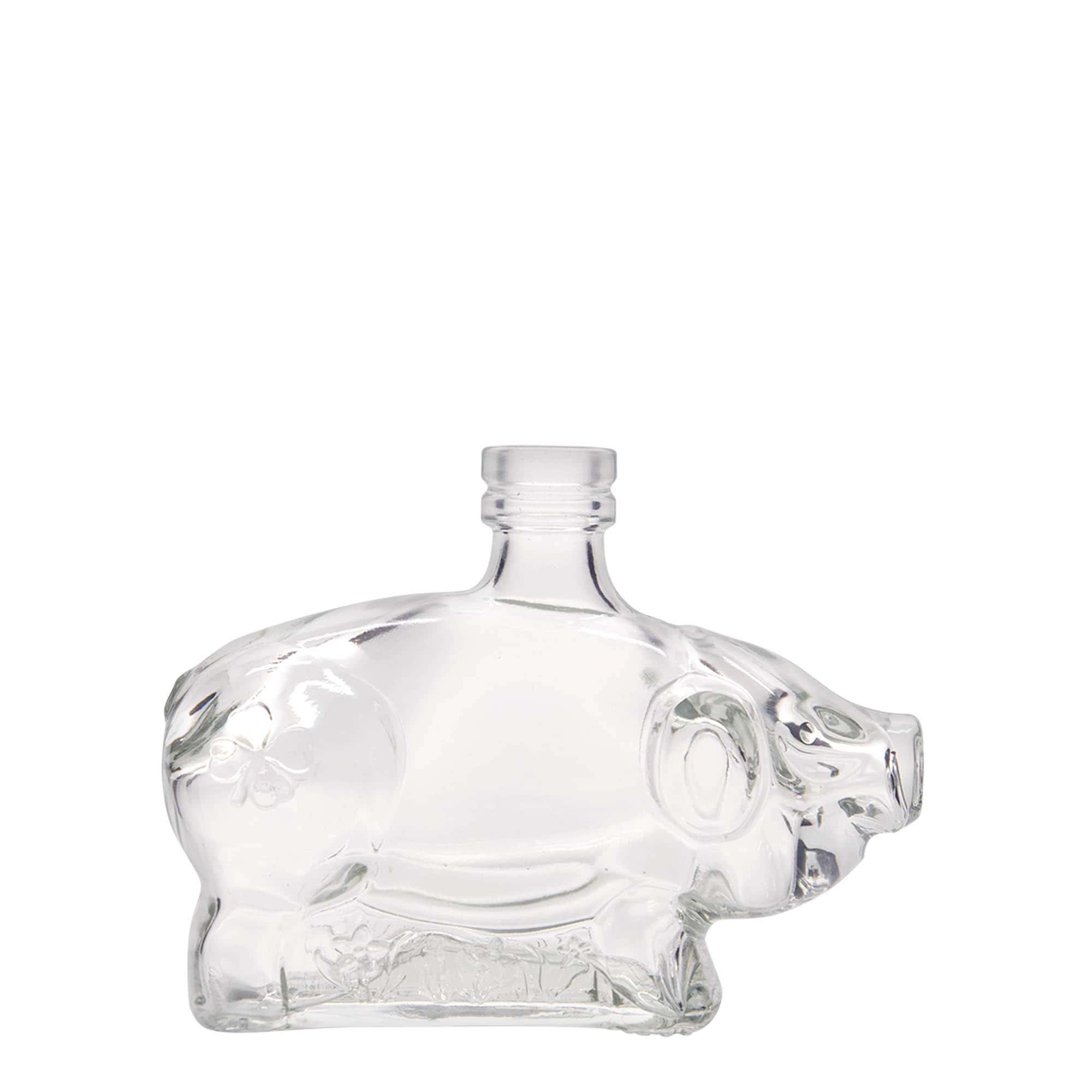 200 ml Glasflasche «Glücksschweinchen», Mündung: Kork