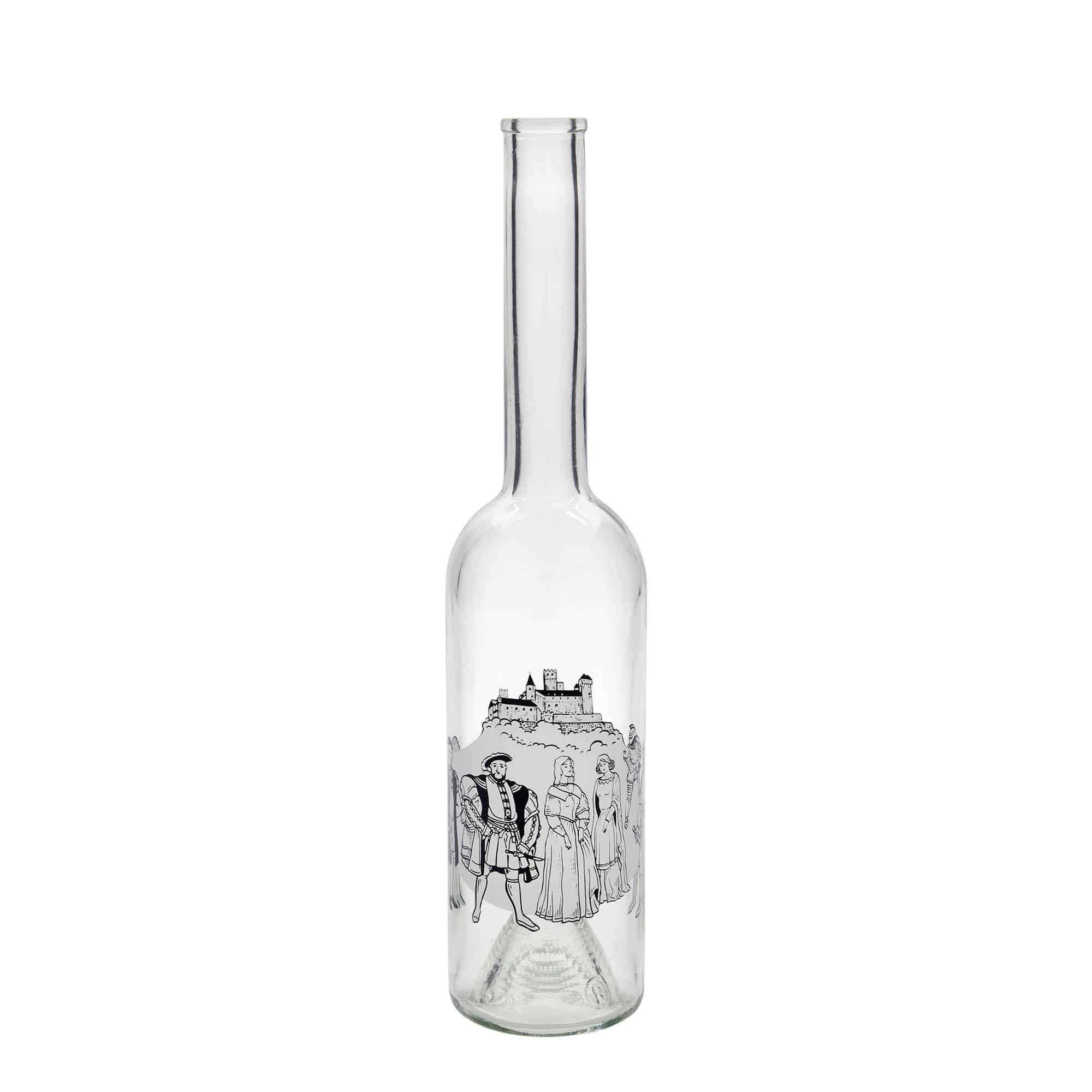500 ml Glasflasche 'Opera', Motiv: Mittelalter, Mündung: Kork 500 ml Glasflasche 'Opera', Motiv: Mittelalter, Mündung: Kork