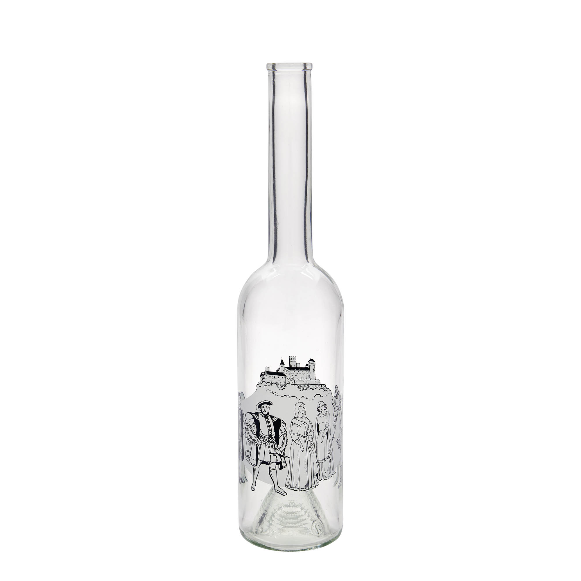 500 ml Glasflasche 'Opera', Motiv: Mittelalter, Mündung: Kork 500 ml Glasflasche 'Opera', Motiv: Mittelalter, Mündung: Kork