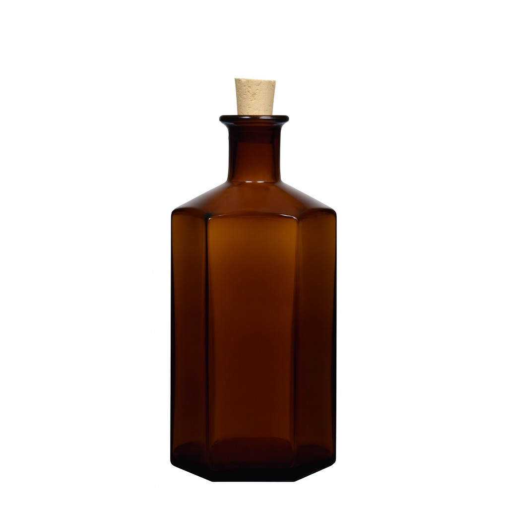 500 ml Glasflasche Apotheker 'Jimmy', sechseckig, braun, Mündung: Kork 500 ml Glasflasche Apotheker 'Jimmy', sechseckig, braun, Mündung: Kork