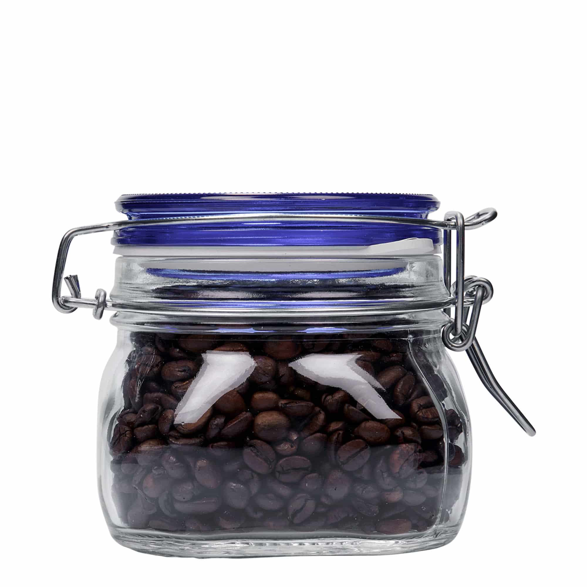 500 ml Drahtbügelglas 'Fido' Blue Top, quadratisch, Mündung: Drahtbügelverschluss