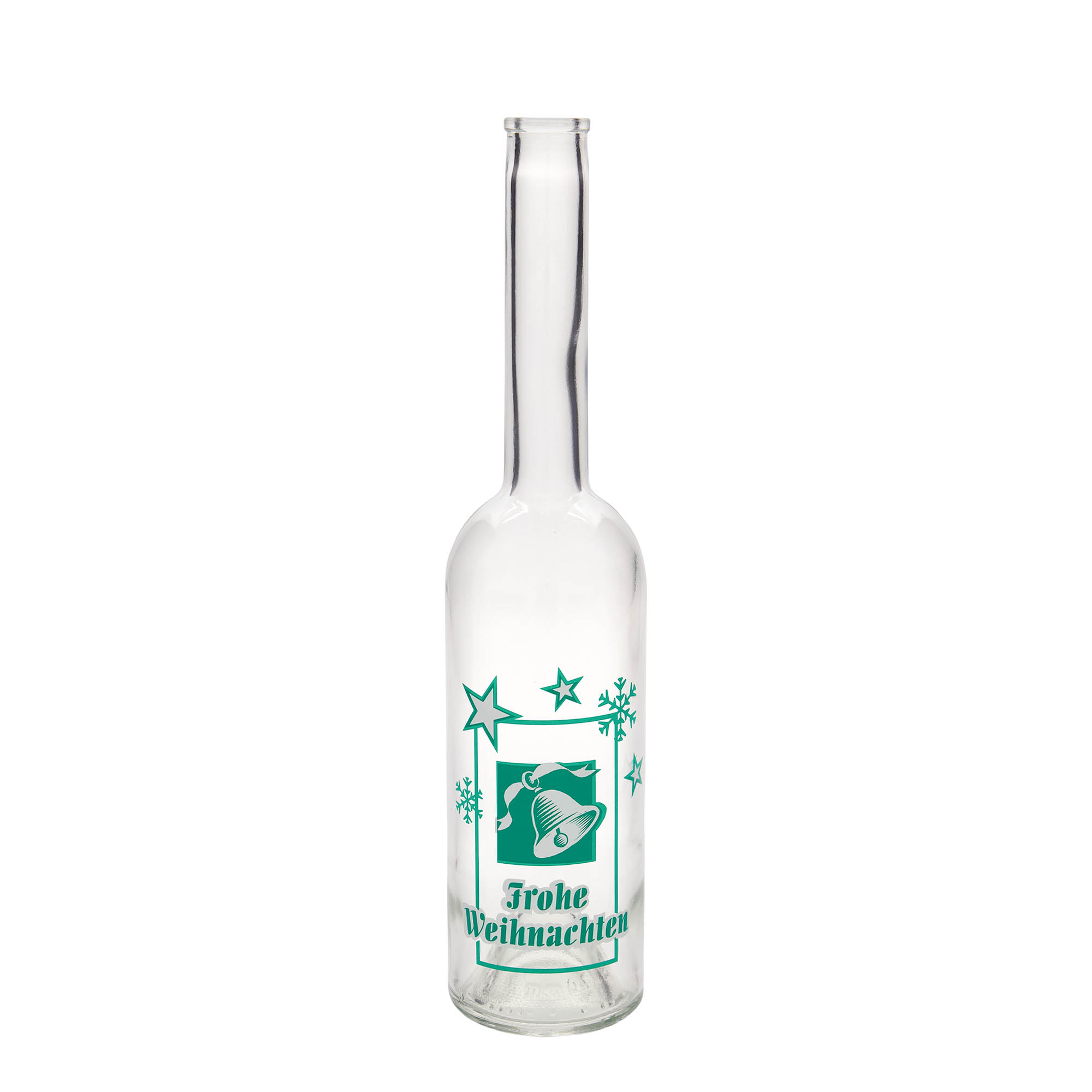 500 ml Glasflasche 'Opera', Motiv: Frohe Weihnachten, Mündung: Kork 500 ml Glasflasche 'Opera', Motiv: Frohe Weihnachten, Mündung: Kork