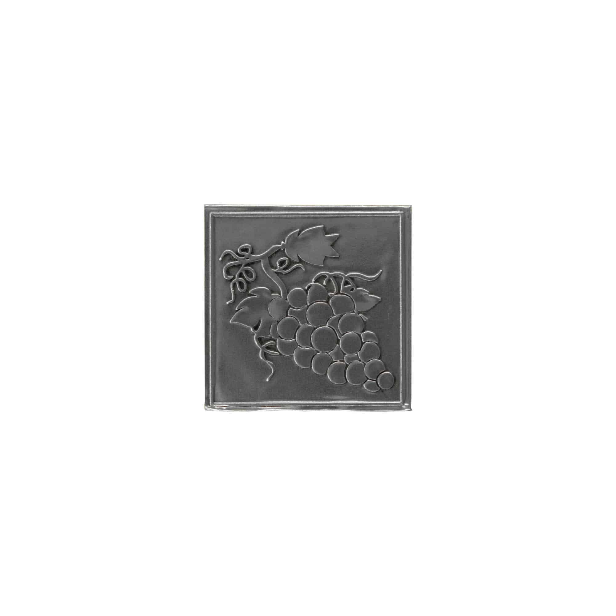 Zinnetikett «Traube», quadratisch, Metall, silber
