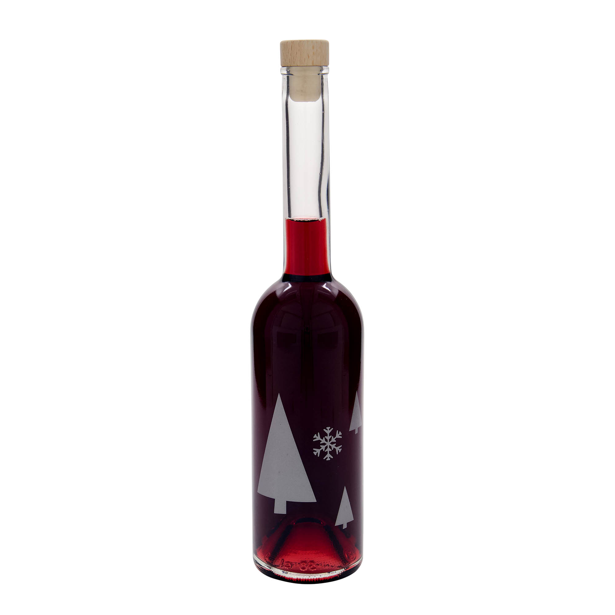 500 ml Glasflasche 'Opera', Motiv: Schneeflocken, Mündung: Kork
