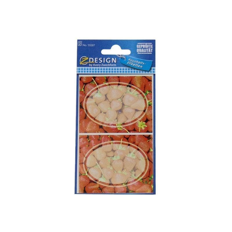 Zweckform Etiketten «Erdbeeren», oval, Papier, mehrfarbig