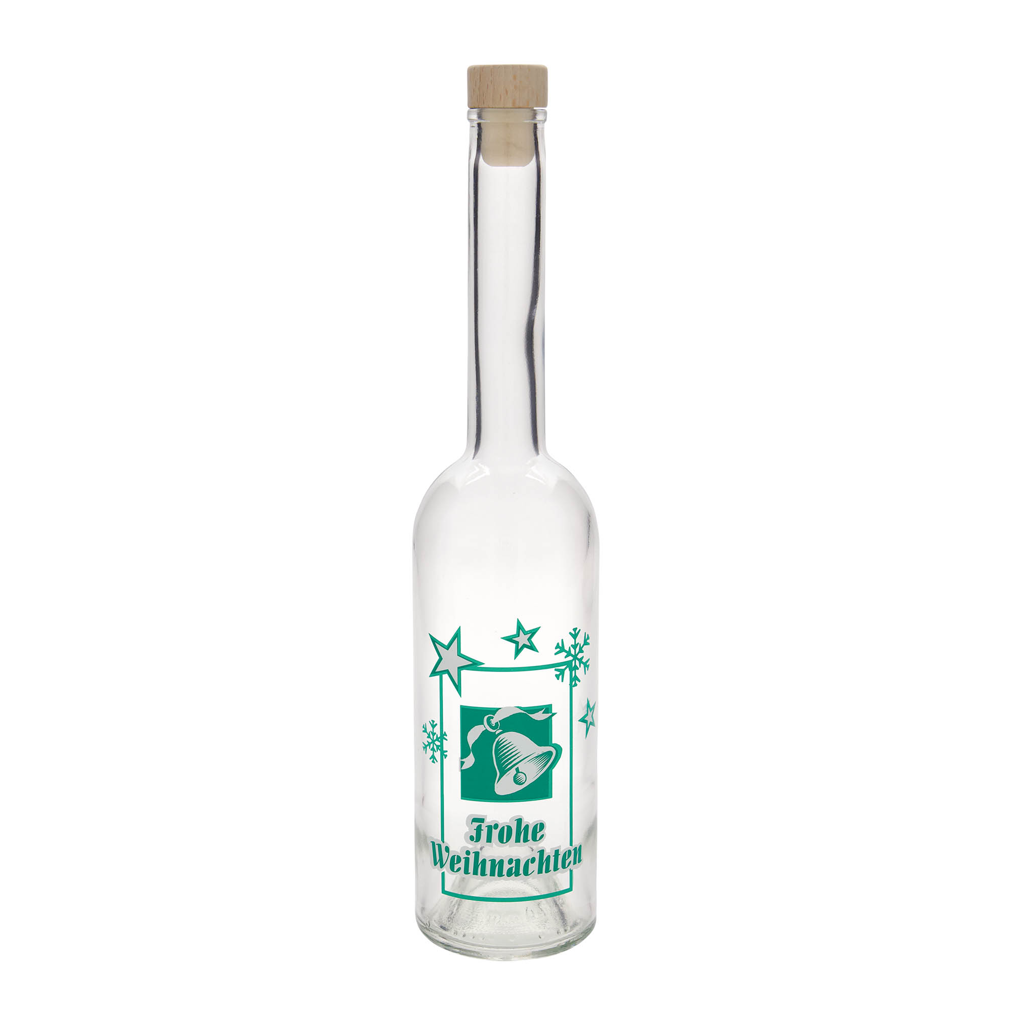 500 ml Glasflasche «Opera», Motiv: Frohe Weihnachten, Mündung: Kork