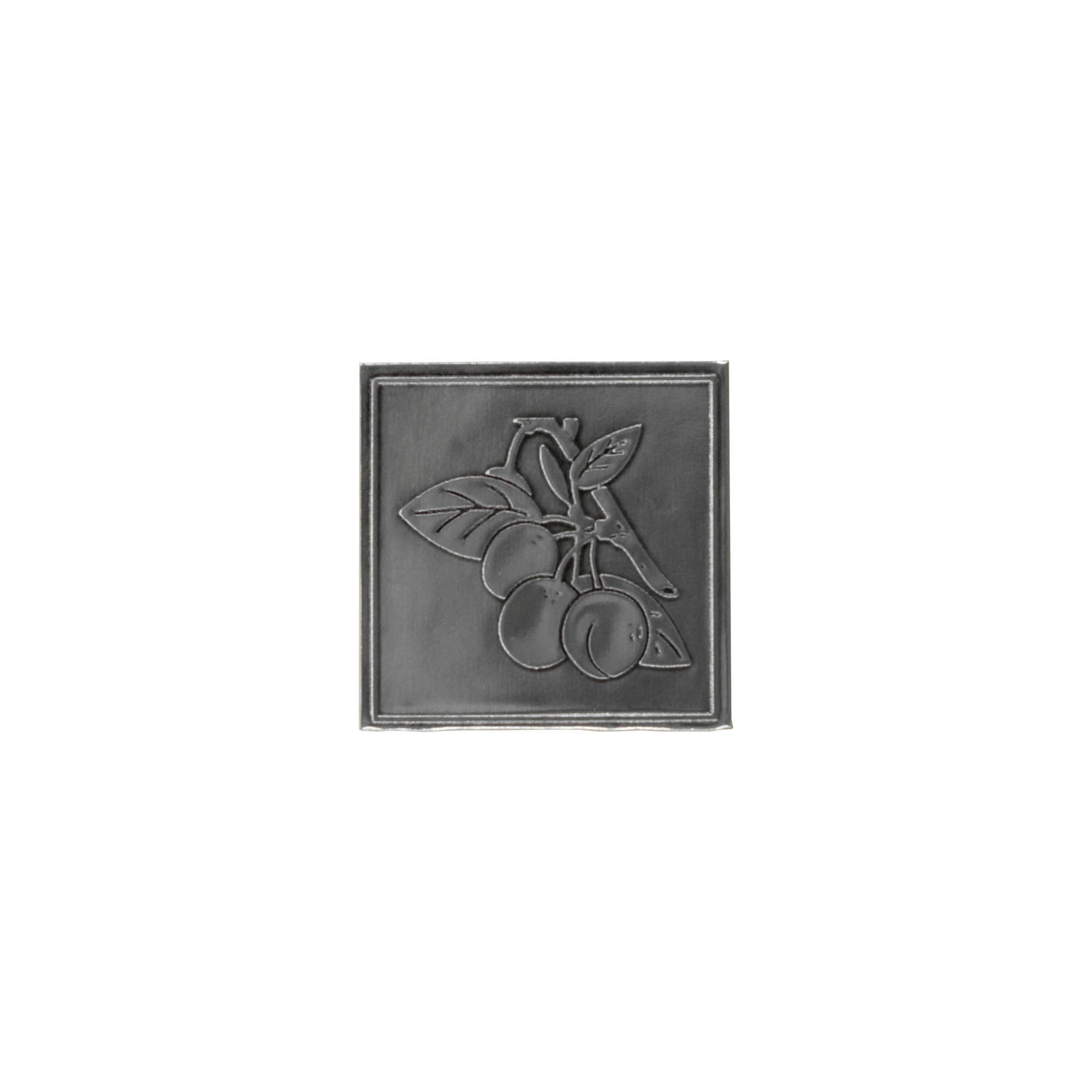 Zinnetikett «Mirabelle», quadratisch, Metall, silber