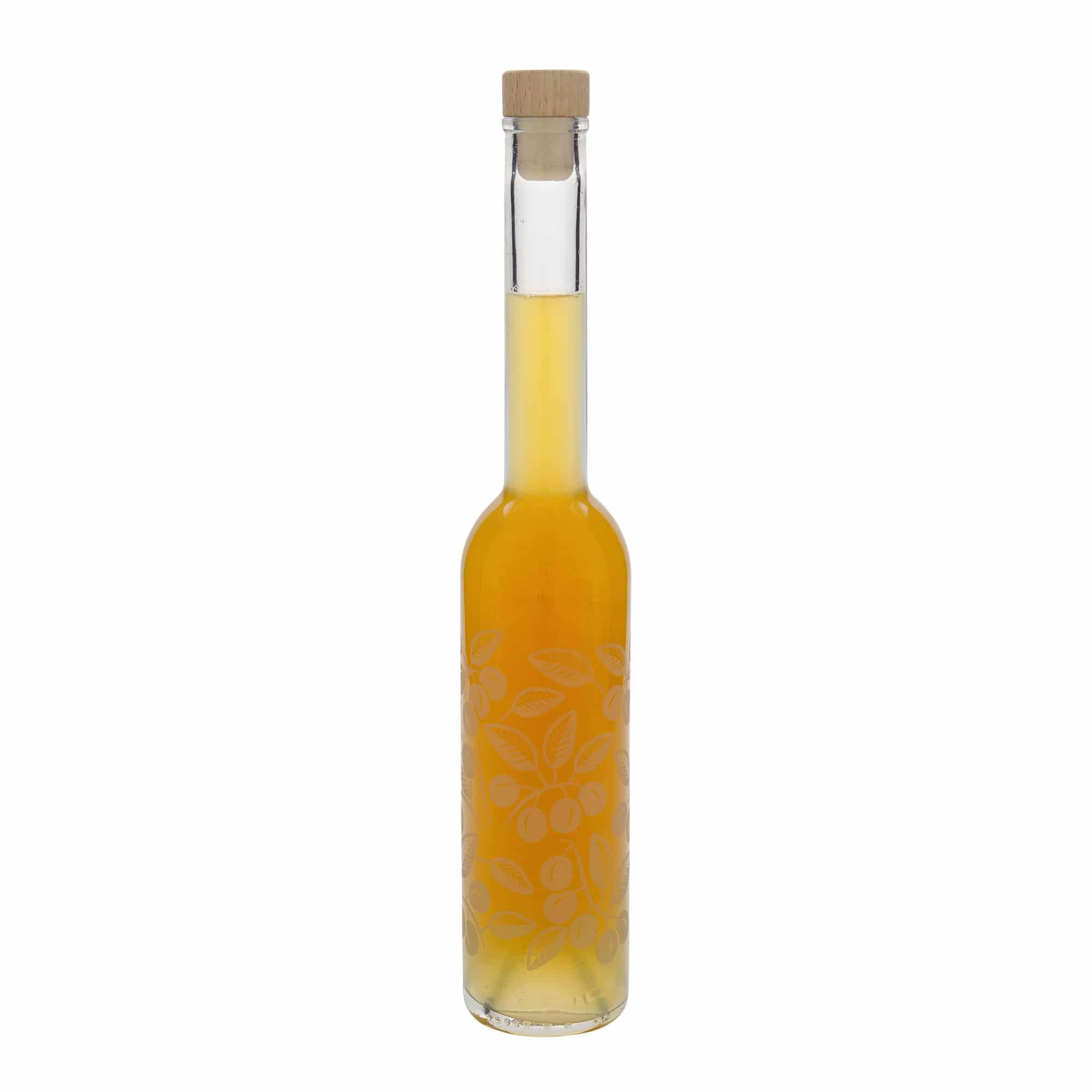 350 ml Glasflasche 'Opera', Motiv: Mirabellen, Mündung: Kork