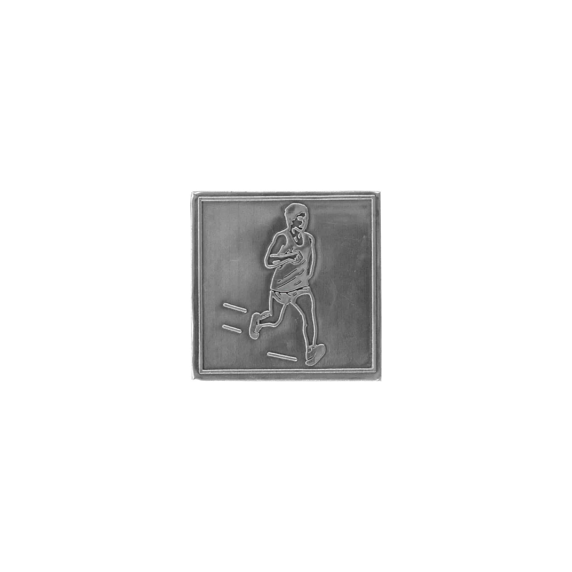 Zinnetikett «Jogger», quadratisch, Metall, silber