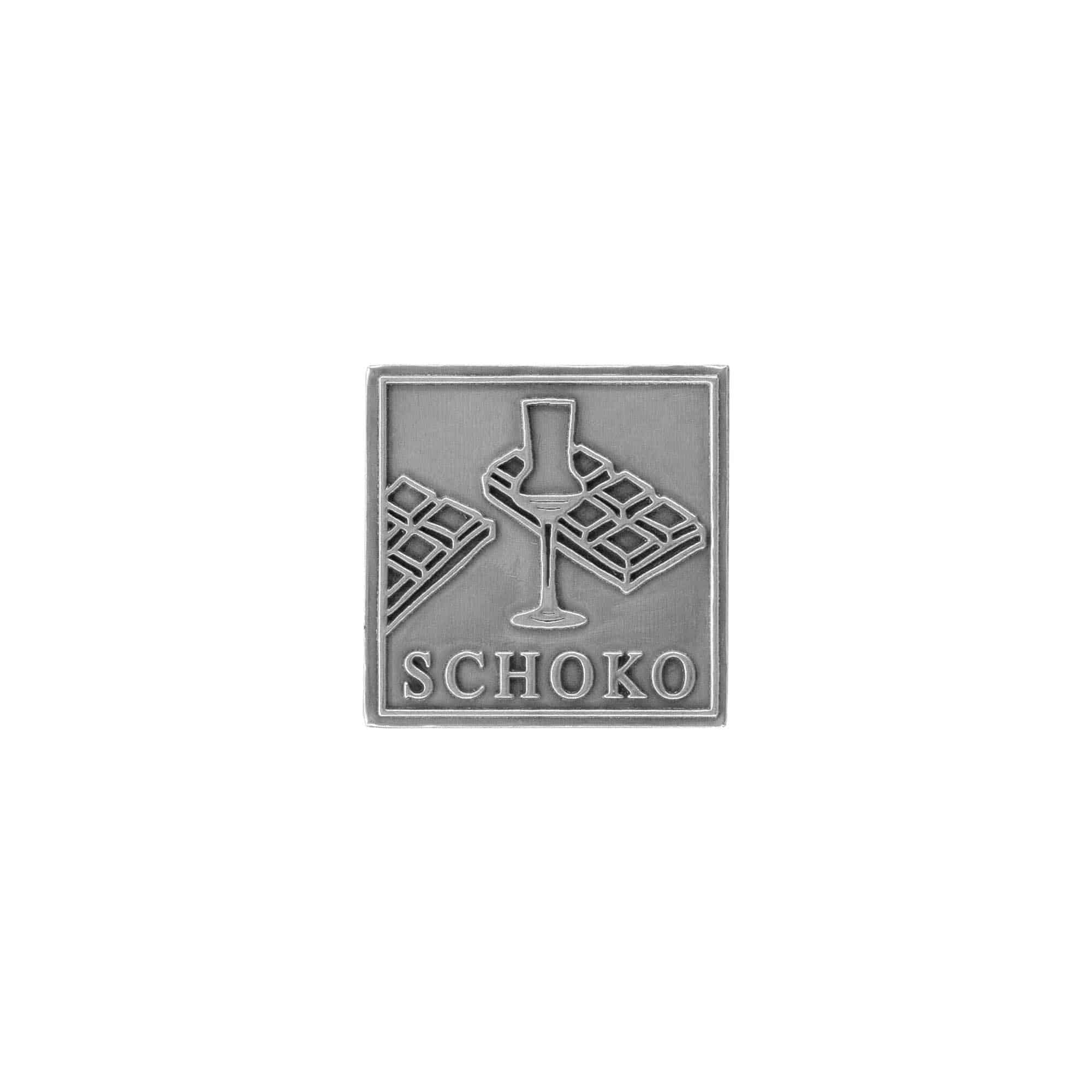Zinnetikett «Schoko», quadratisch, Metall, silber