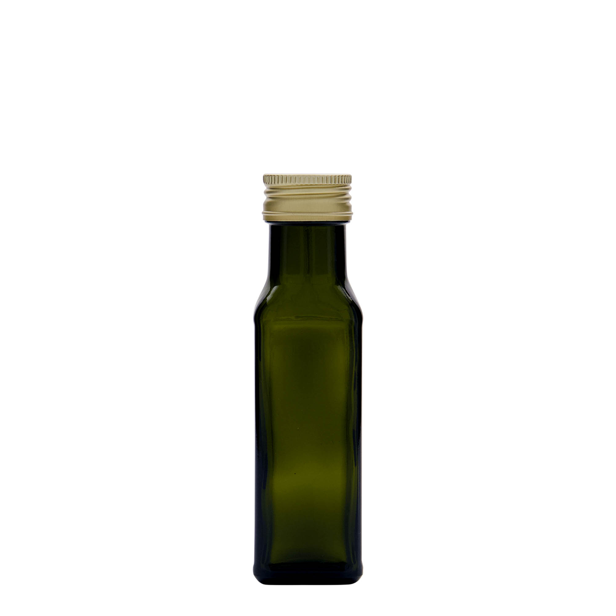 100 ml Glasflasche 'Marasca', quadratisch, antikgrün, Mündung: PP 31,5 100 ml Glasflasche 'Marasca', quadratisch, antikgrün, Mündung: PP 31,5