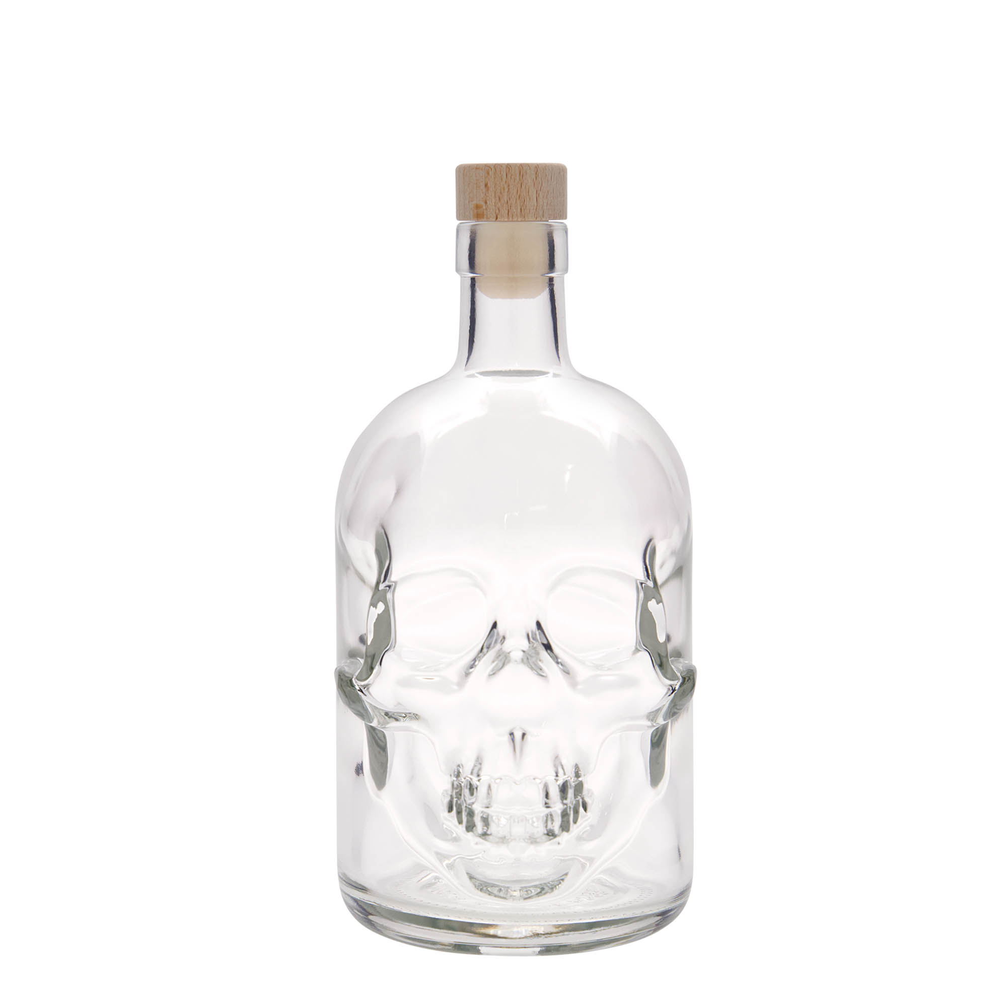 700 ml Glasflasche 'Totenkopf', Mündung: Kork 700 ml Glasflasche 'Totenkopf', Mündung: Kork