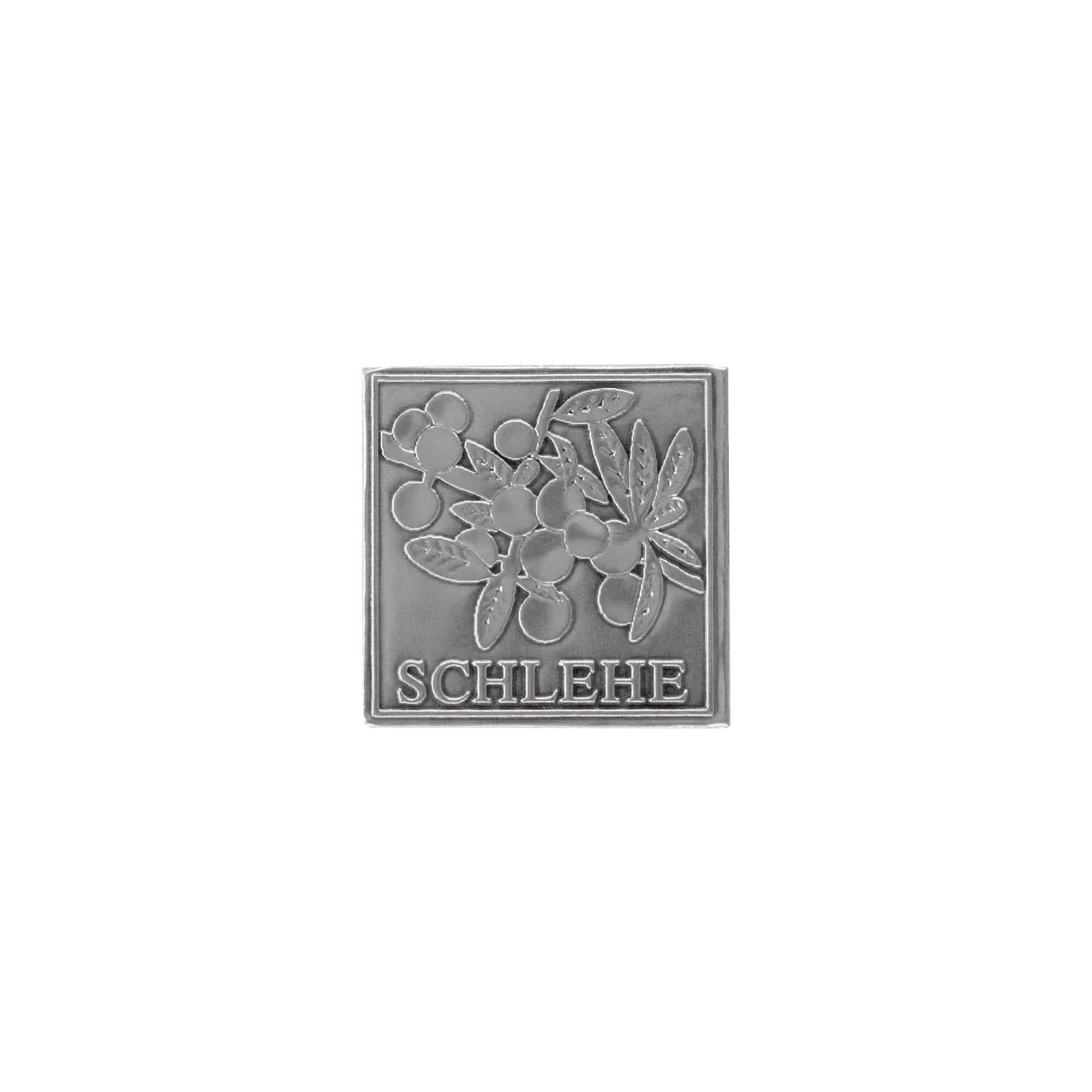 Zinnetikett 'Schlehe', quadratisch, Metall, silber Zinnetikett 'Schlehe', quadratisch, Metall, silber
