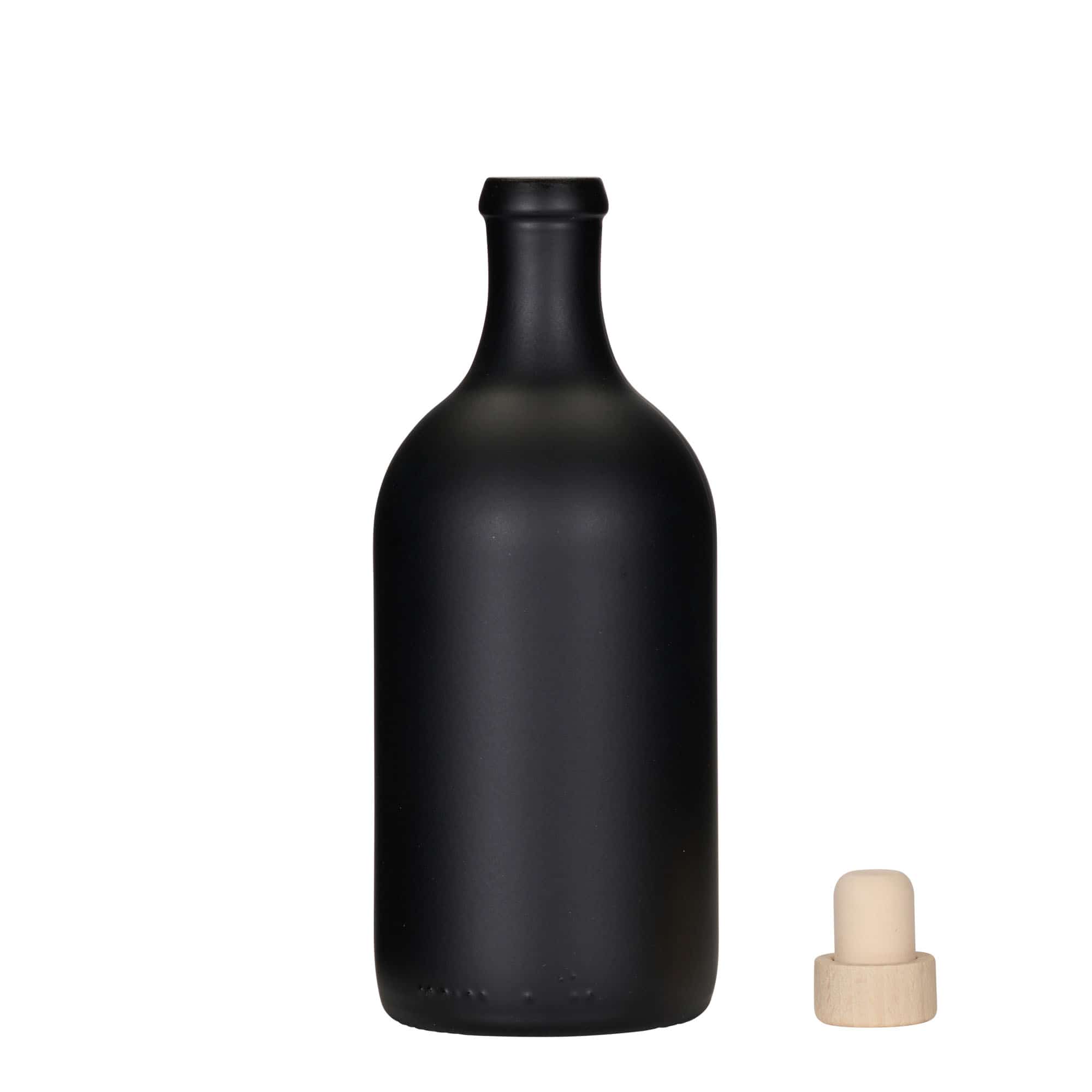 500 ml Glasflasche 'Ginevra Leggera', schwarz, Mündung: Kork