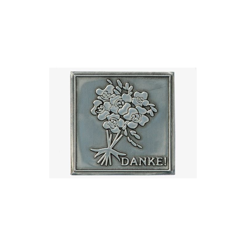 Zinnetikett «Danke», quadratisch, Metall, silber