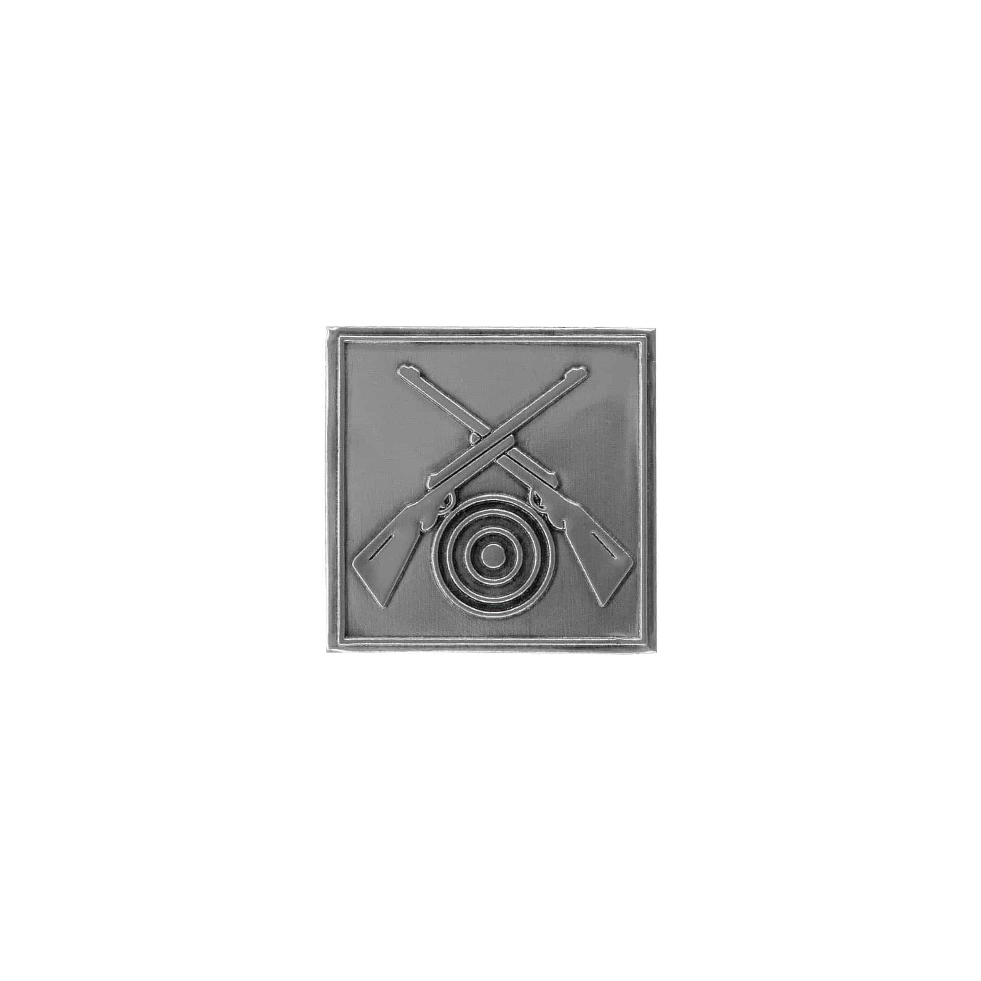 Zinnetikett «Schützen», quadratisch, Metall, silber