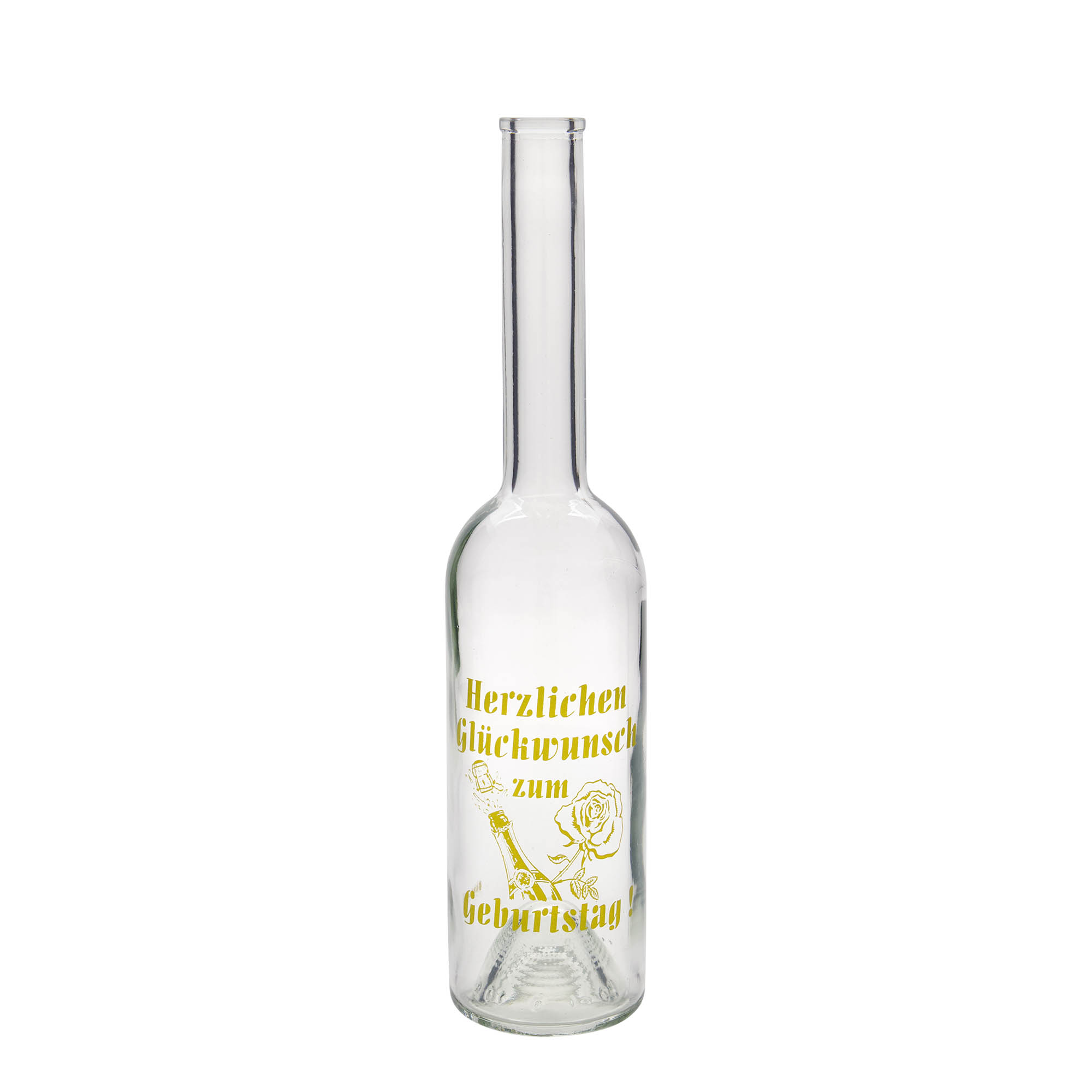 500 ml Glasflasche 'Opera', Motiv: Geburtstagsflasche, Mündung: Kork 500 ml Glasflasche 'Opera', Motiv: Geburtstagsflasche, Mündung: Kork