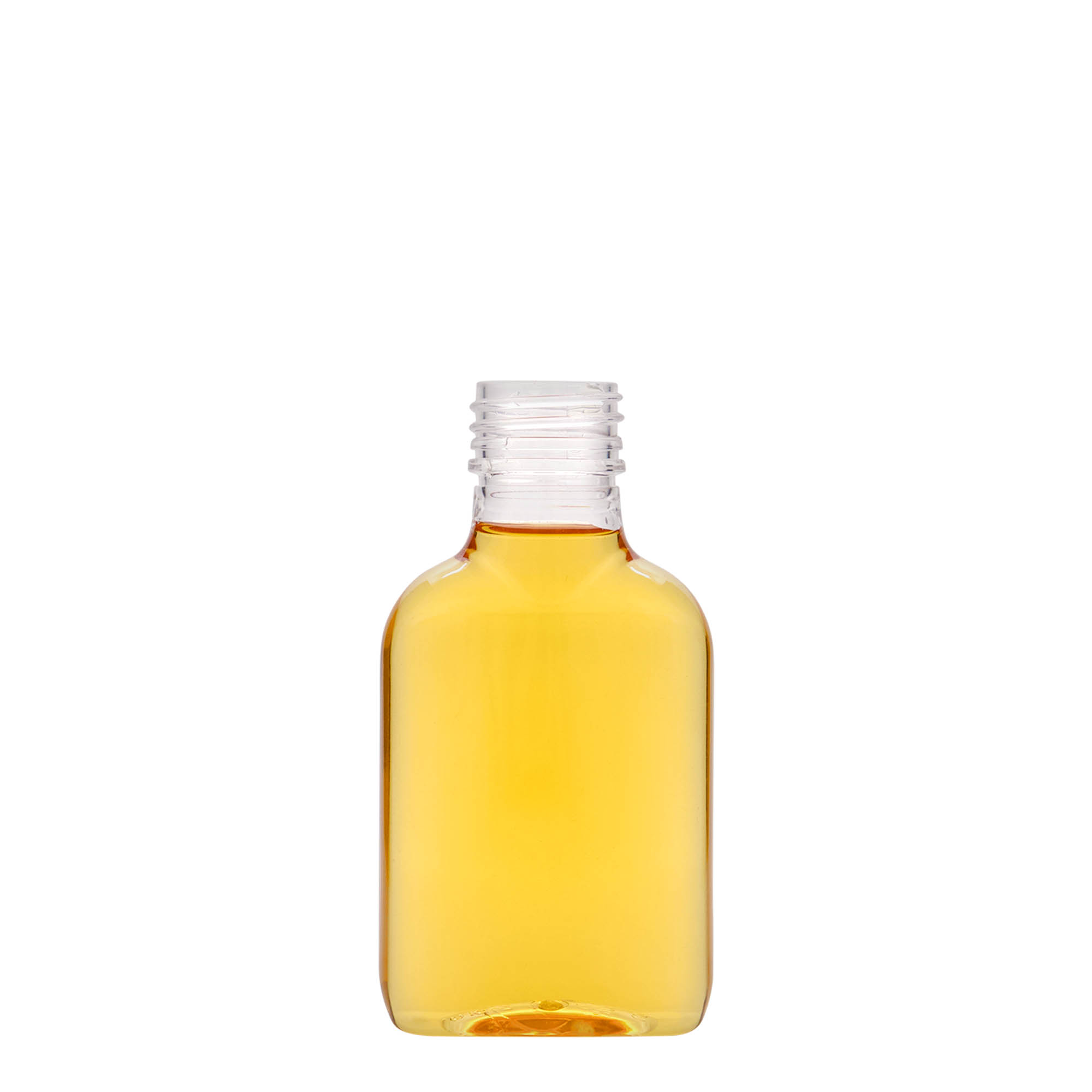 100 ml Taschenflasche, oval, PET-Kunststoff, Mündung: PP 28 100 ml Taschenflasche, oval, PET-Kunststoff, Mündung: PP 28