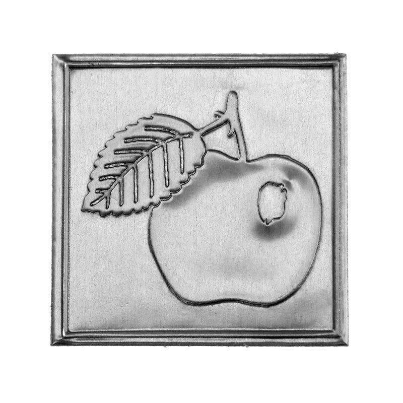 Zinnetikett «Apfel», quadratisch, Metall, silber