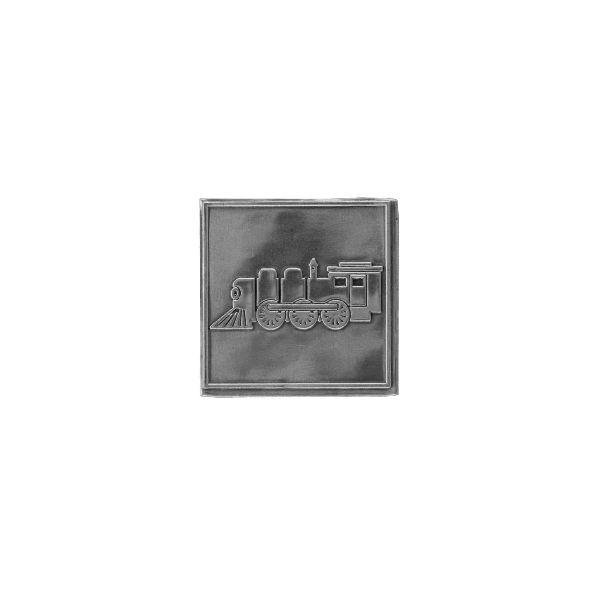 Zinnetikett «Lokomotive», quadratisch, Metall, silber